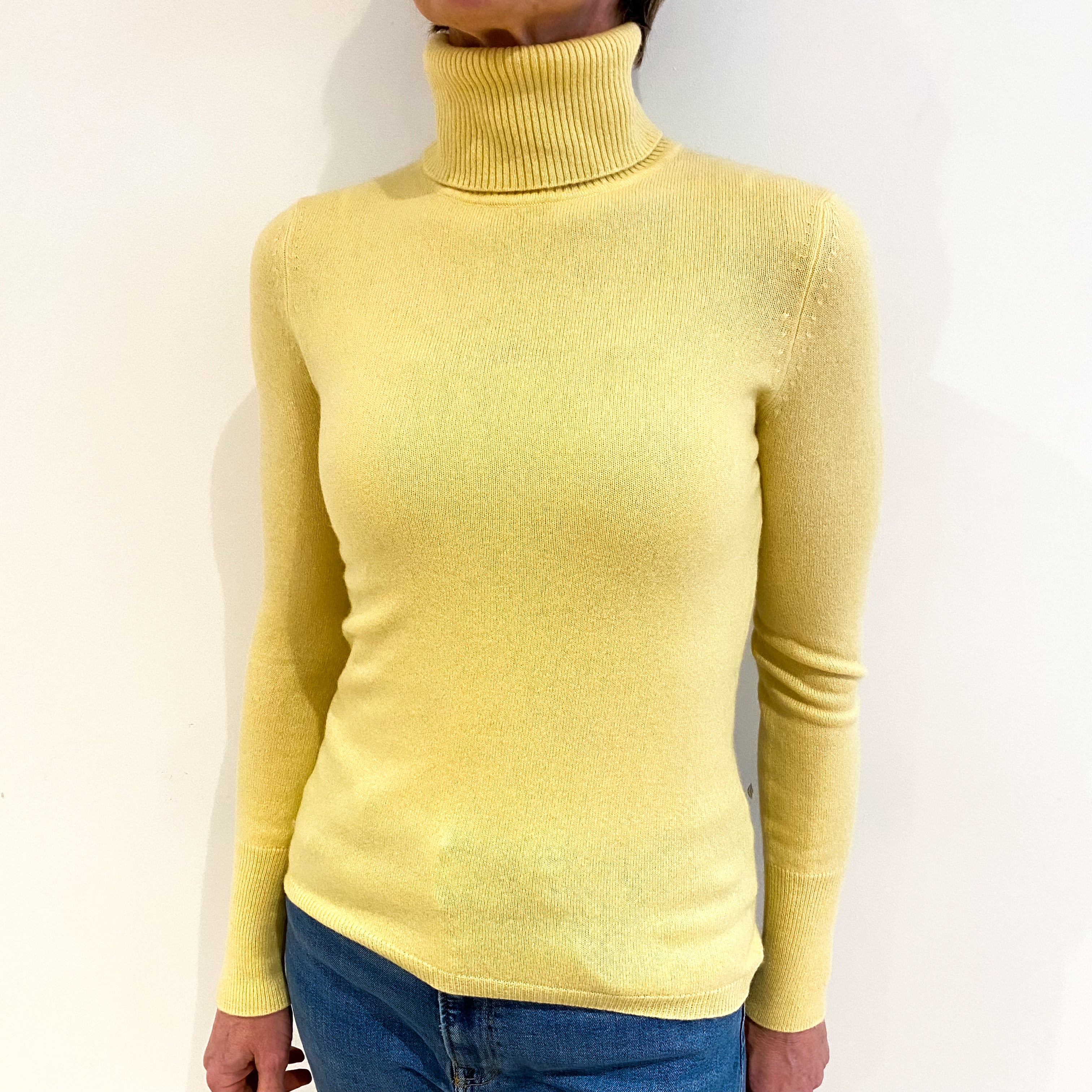 Custard Yellow Cashmere Polo Neck Jumper Small