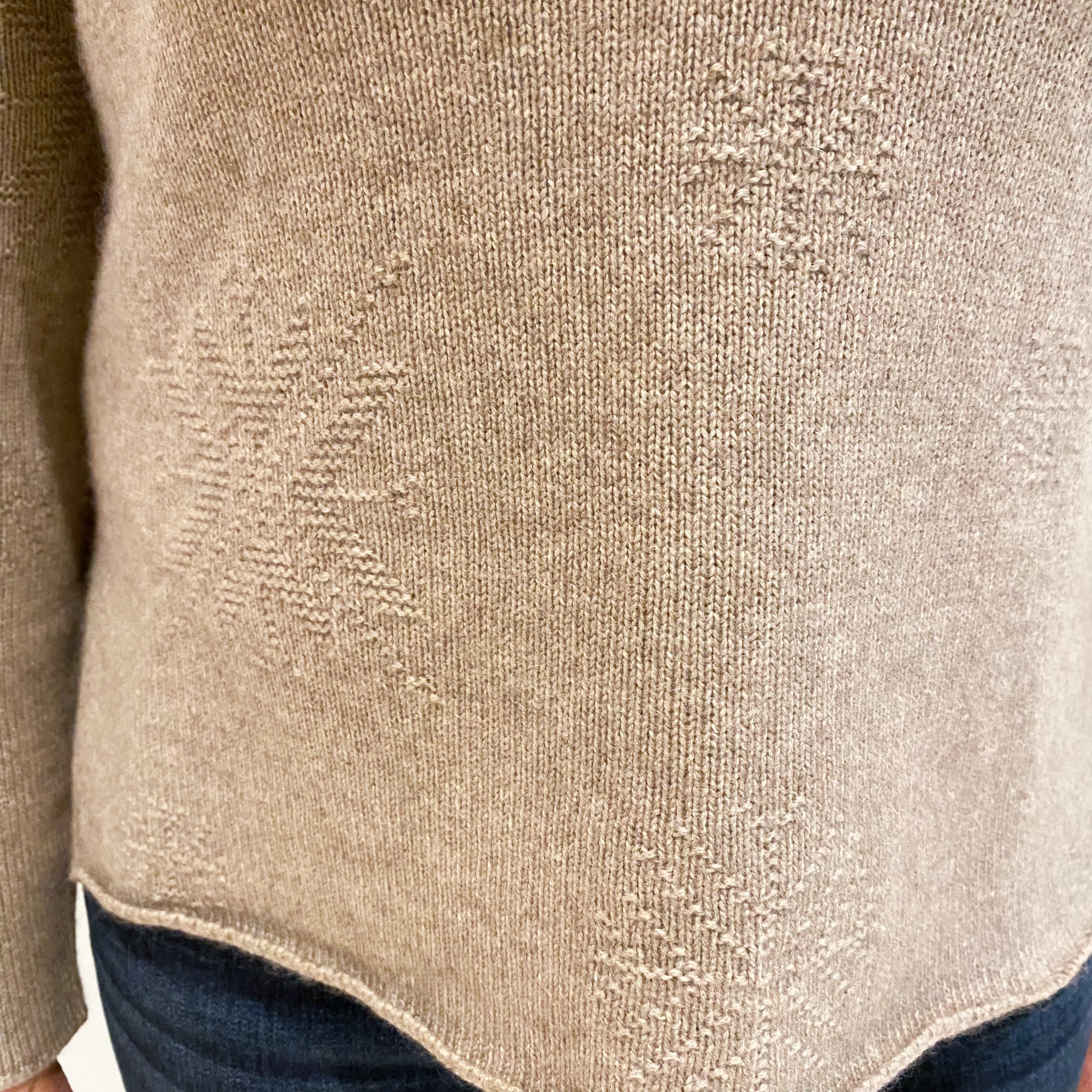 Fawn Brown Chunky Knit Cashmere Polo Neck Jumper Medium