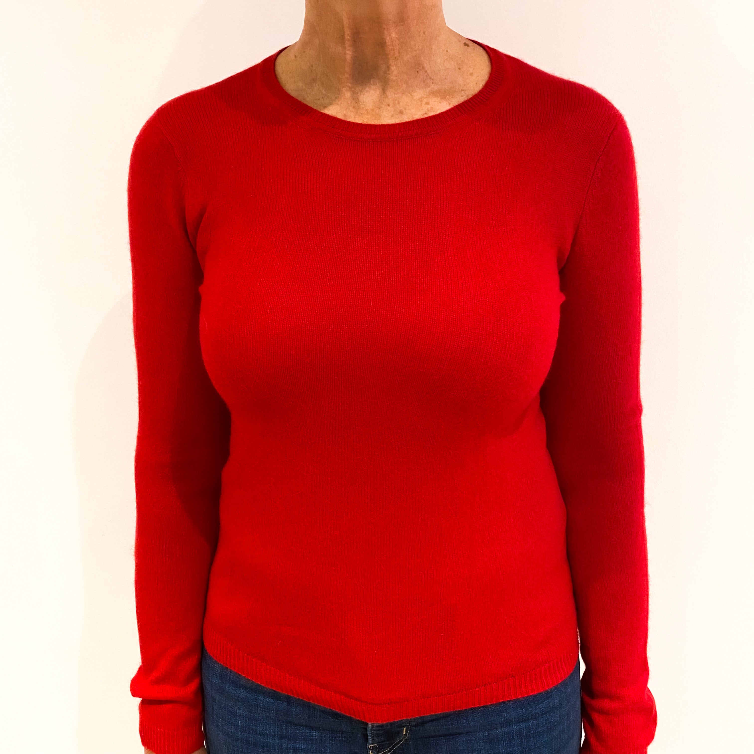 Post Box Red Cashmere Crew Neck Jumper Medium