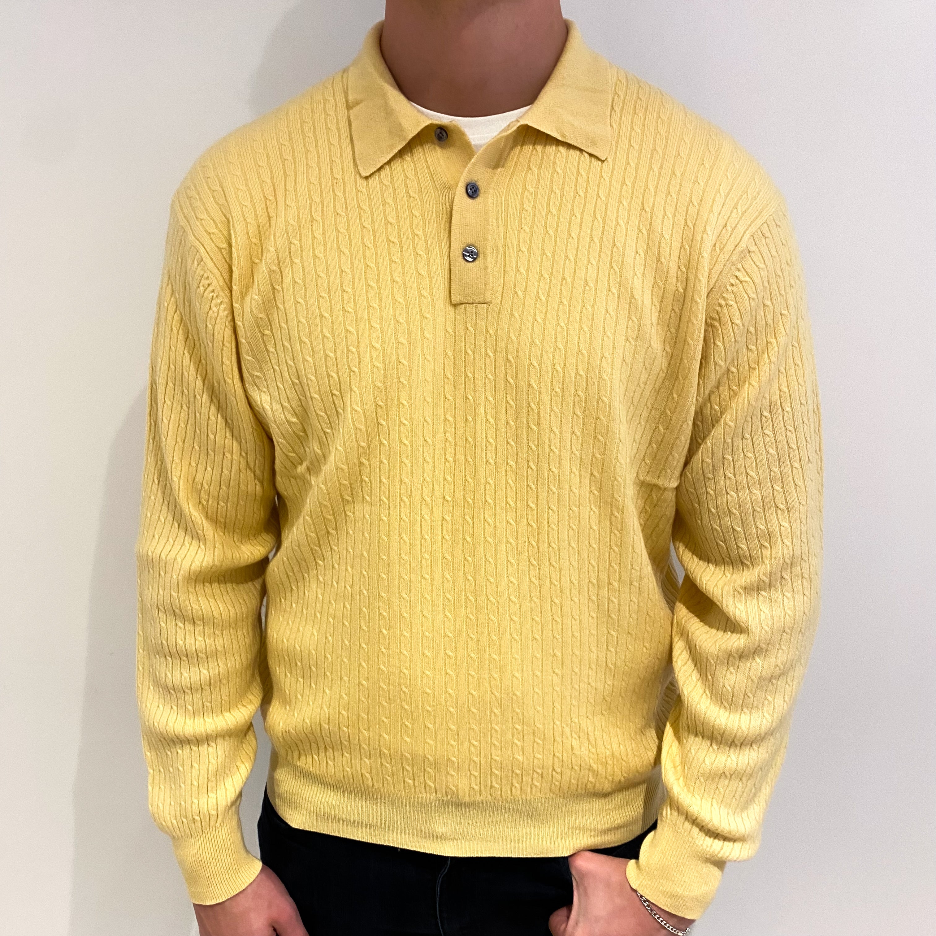 Men's Custard Yellow Cashmere Collared Jumper XL