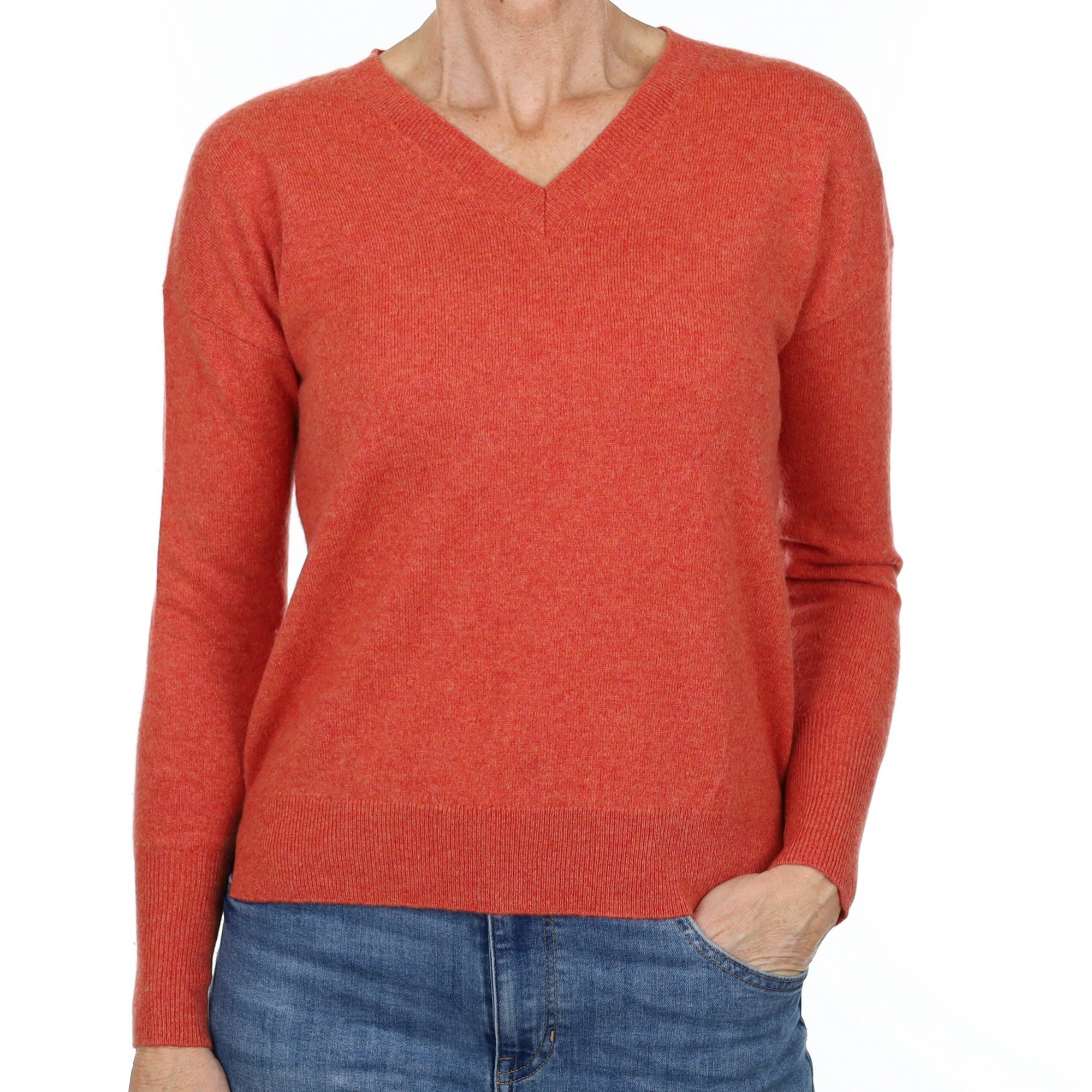Paprika Orange Cashmere V Neck Jumper Small