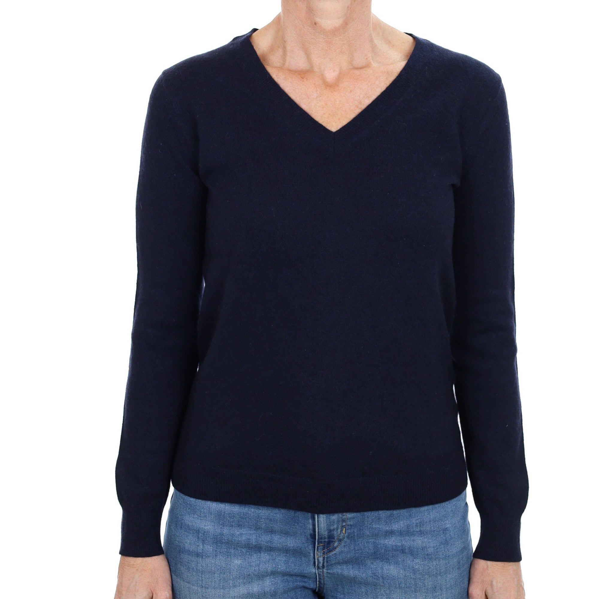 Navy Blue Cashmere V Neck Jumper Small