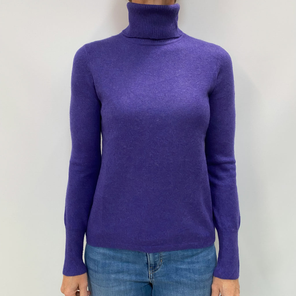 Pansy Purple Cashmere Polo Neck Jumper Small
