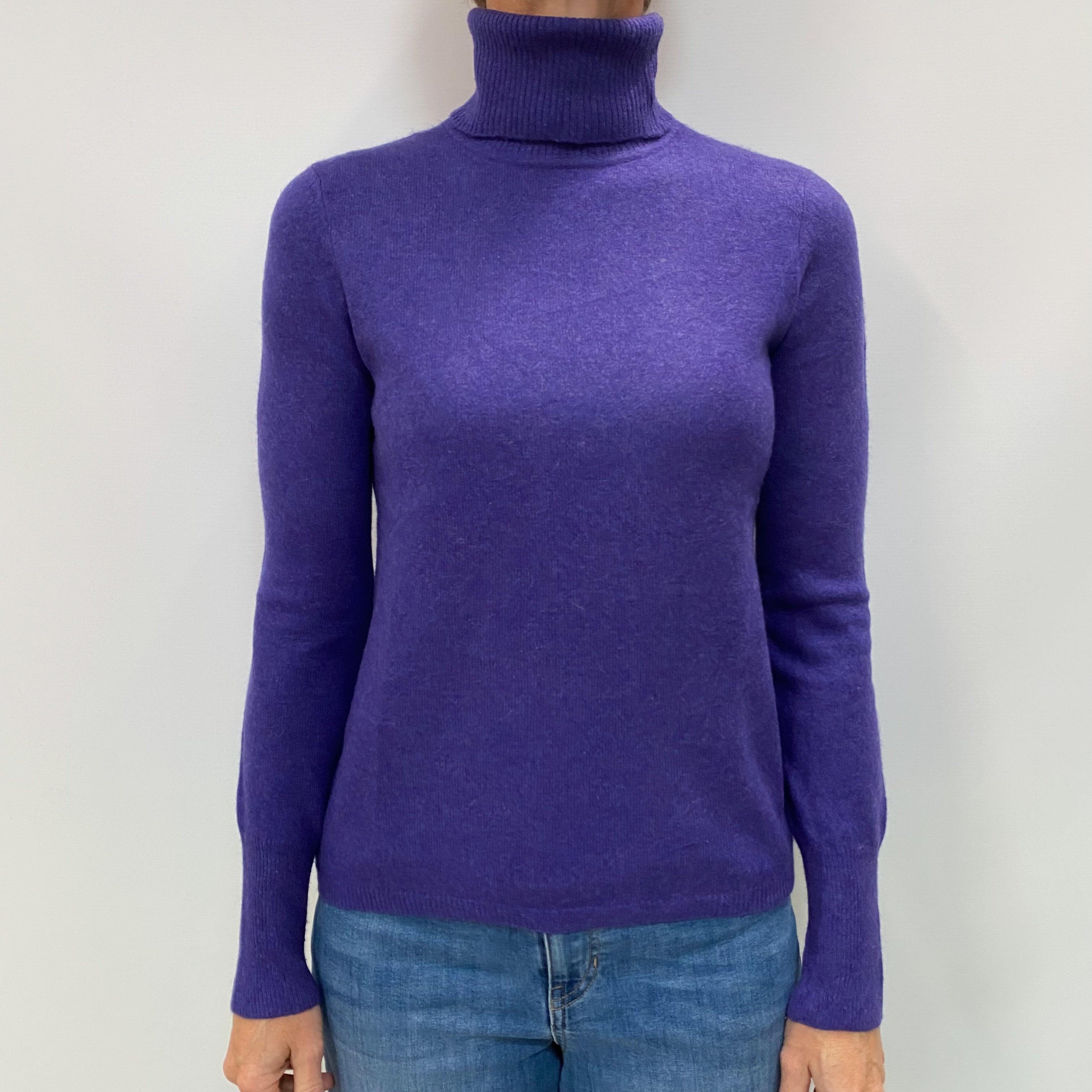 Pansy Purple Cashmere Polo Neck Jumper Small