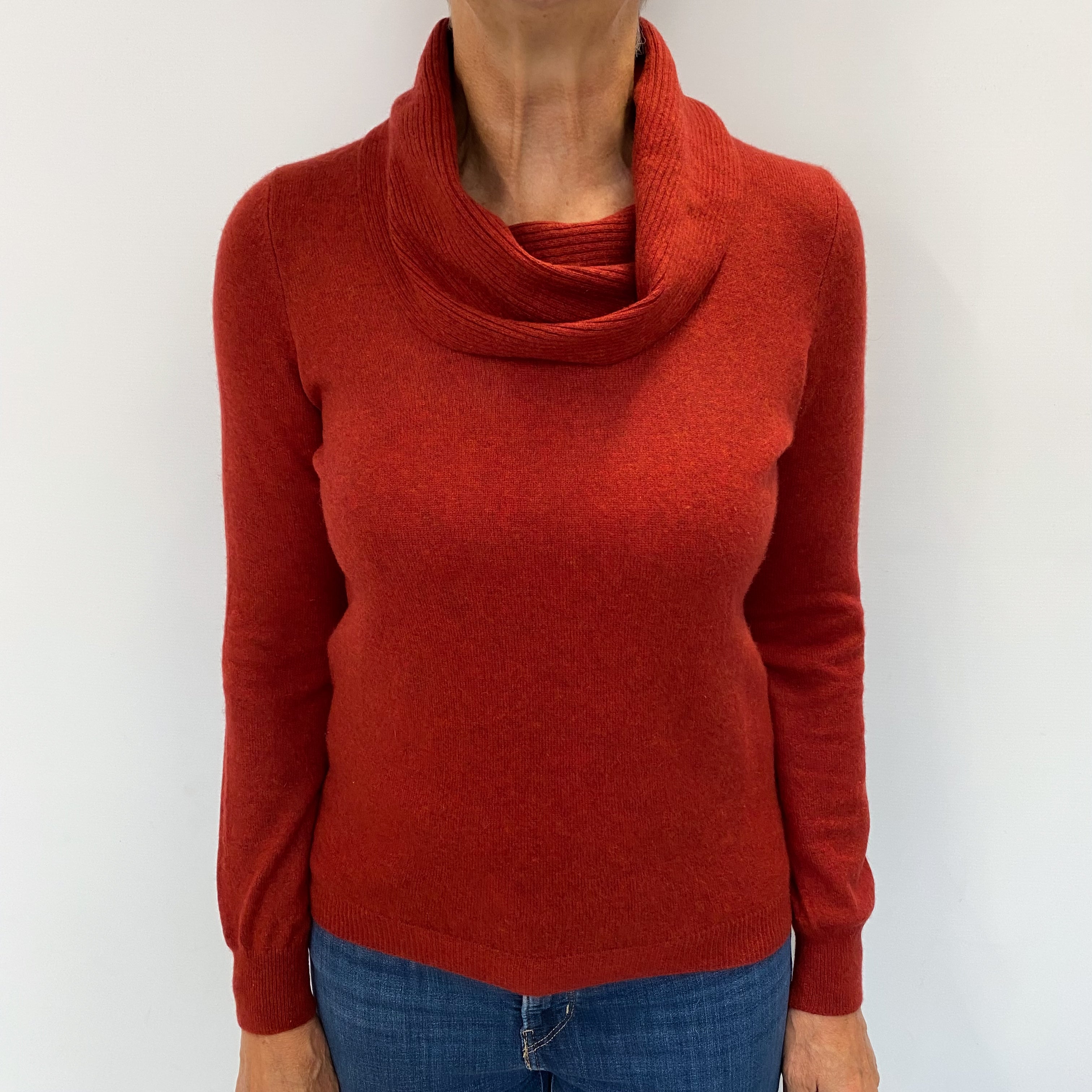 Rust Red Cashmere Cowl Neck Jumper Medium