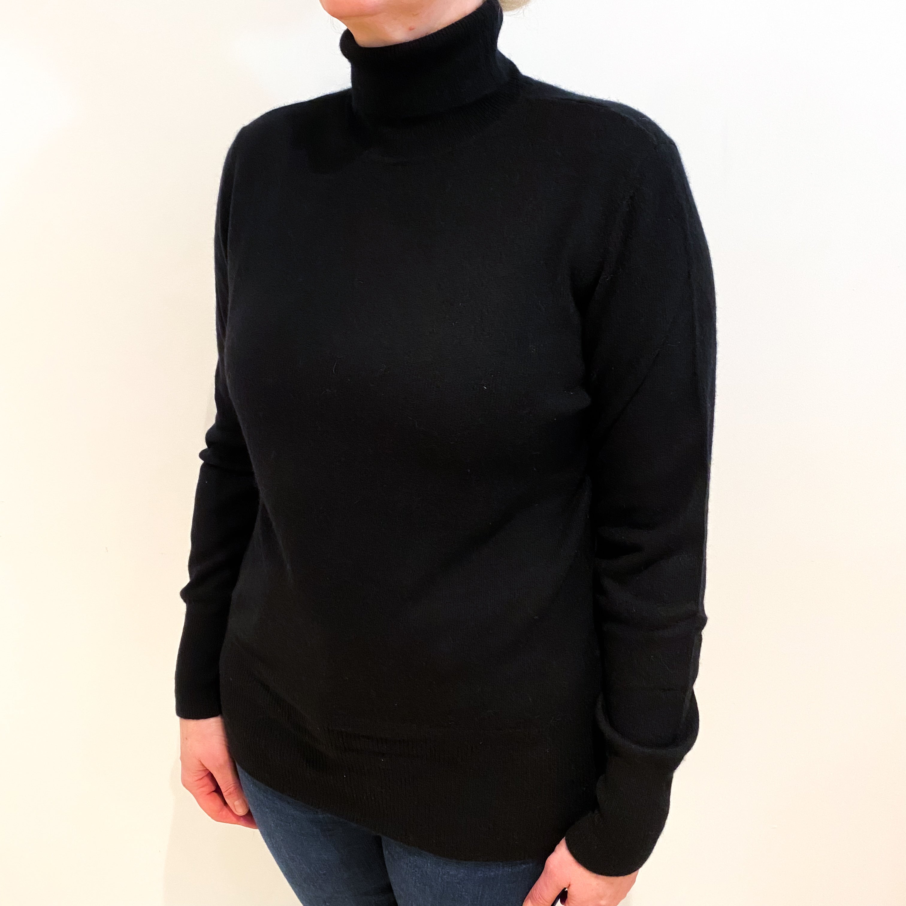Black Cashmere Polo Neck Jumper Large