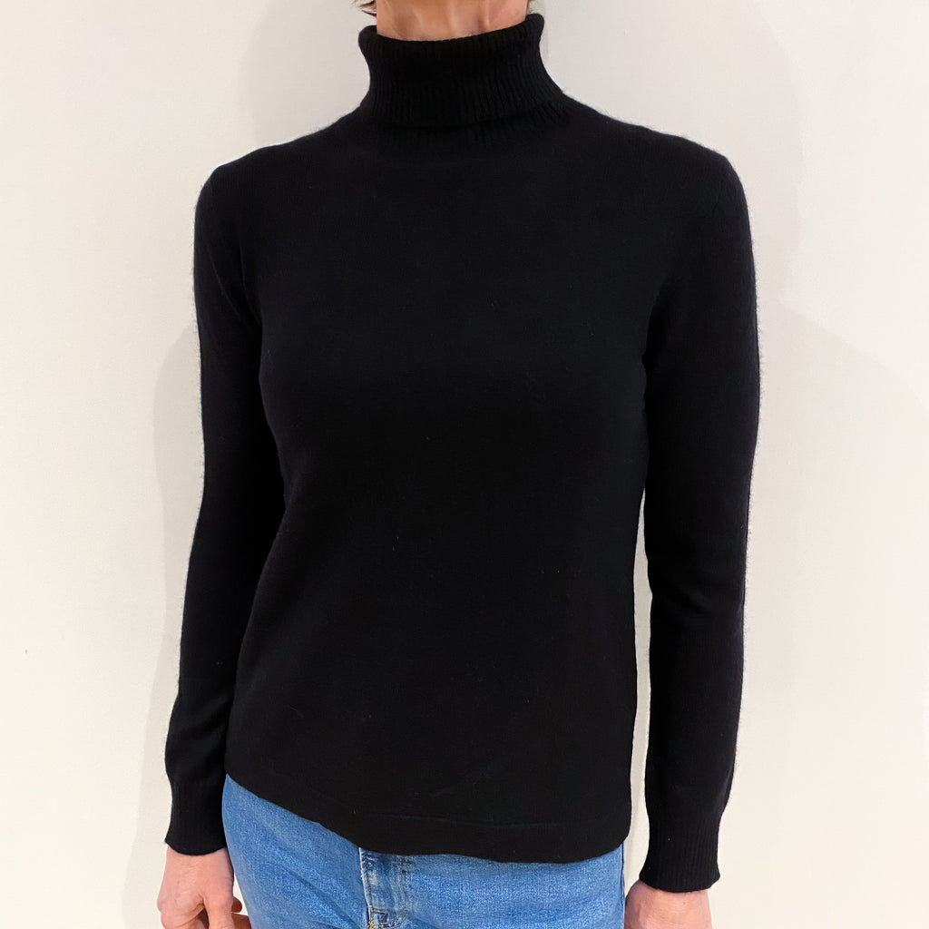 Black Cashmere Polo Neck Jumper Small