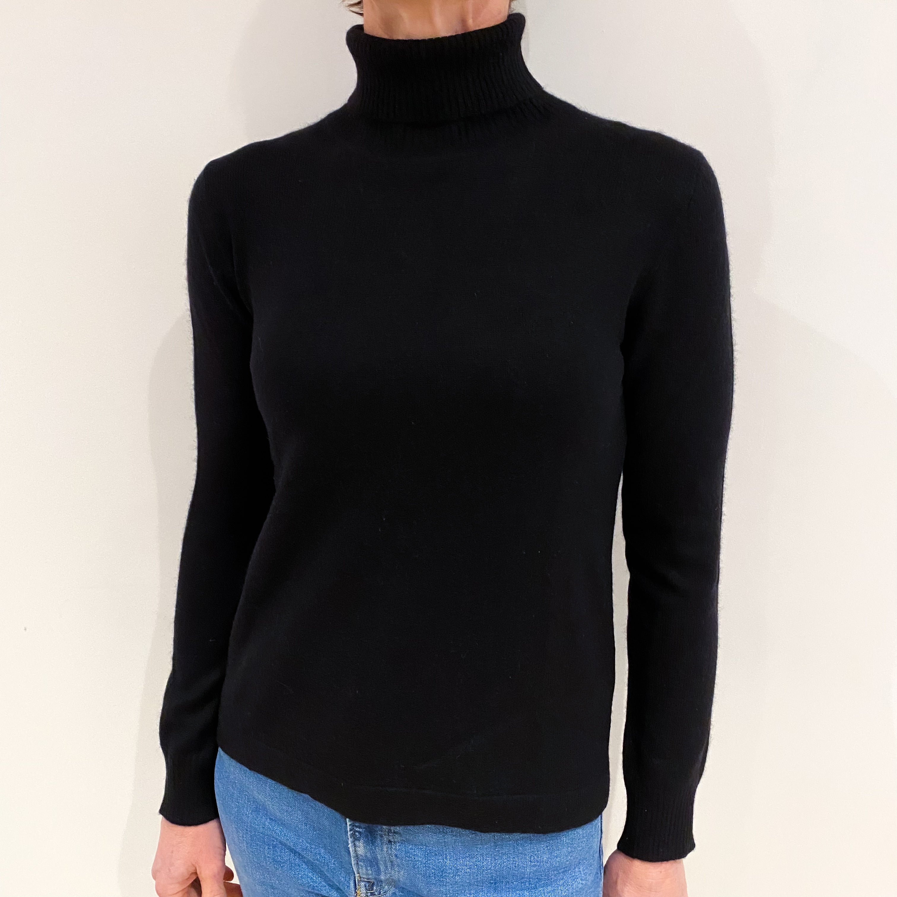 Black Cashmere Polo Neck Jumper Small