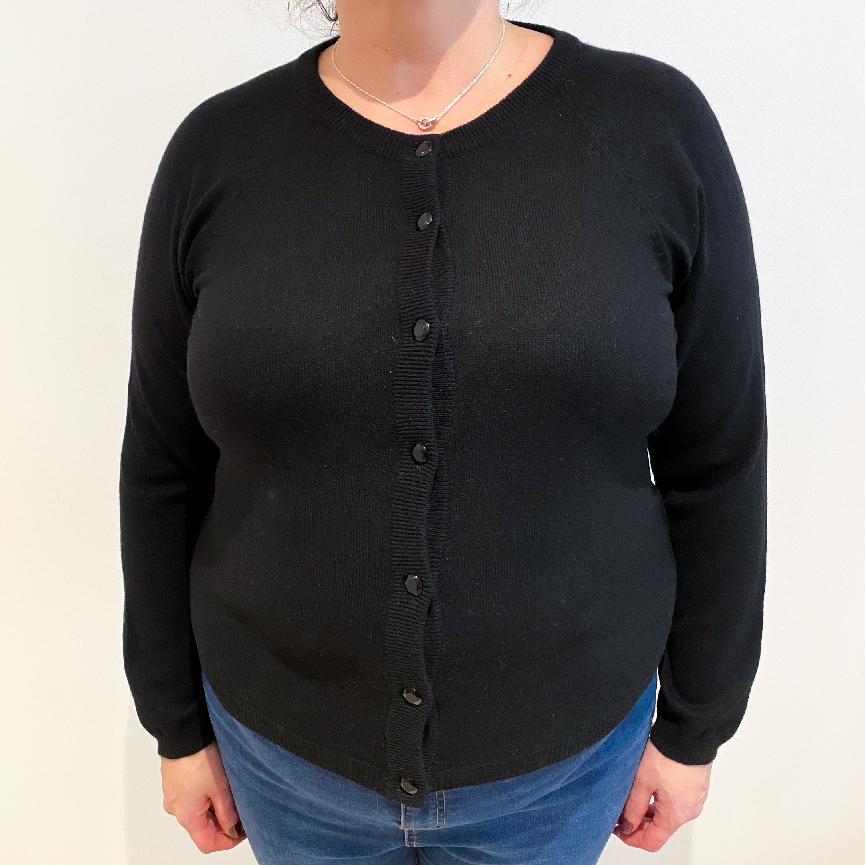 Black Cashmere Crew Neck Cardigan Extra Large