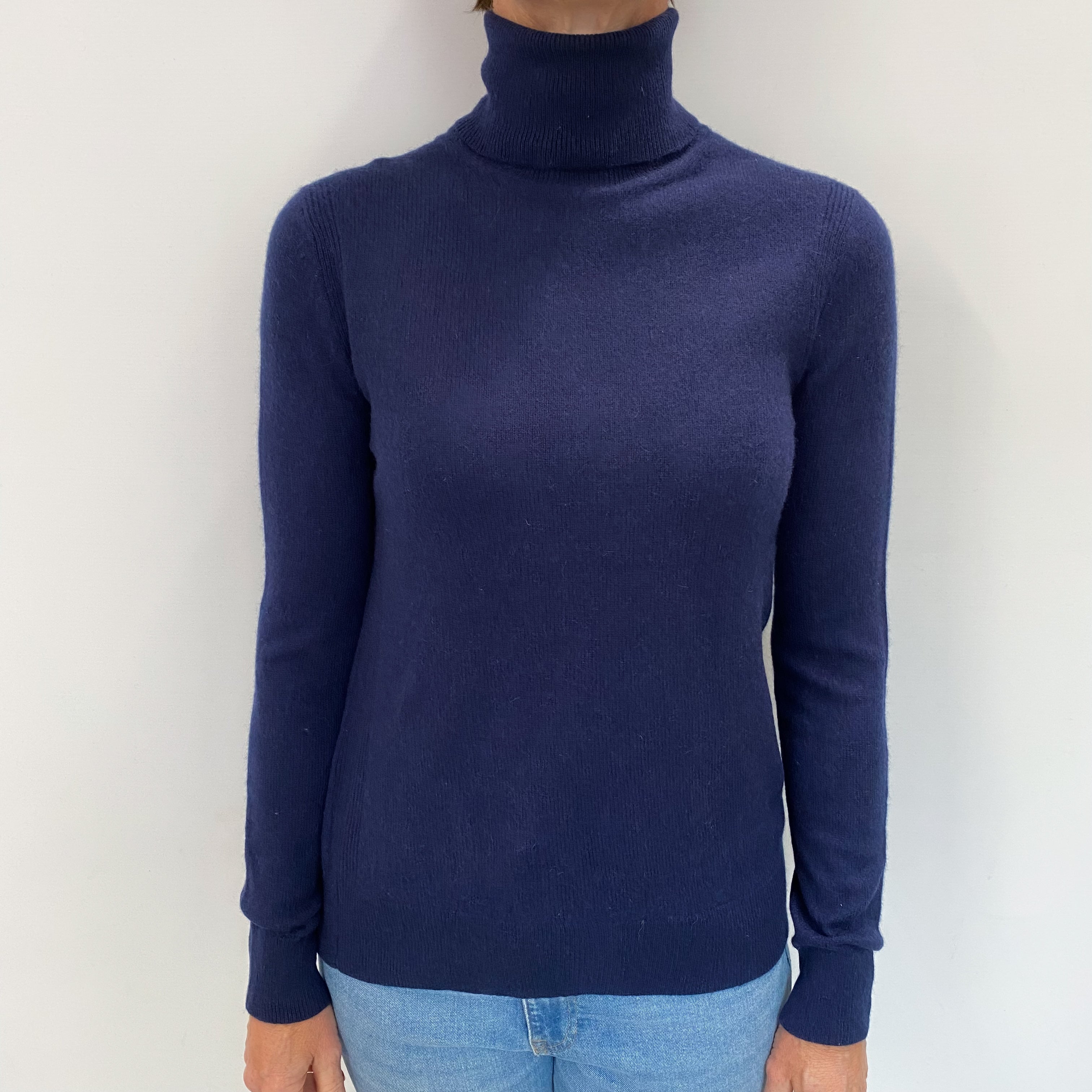 Midnight Navy Cashmere Polo Neck Jumper Small