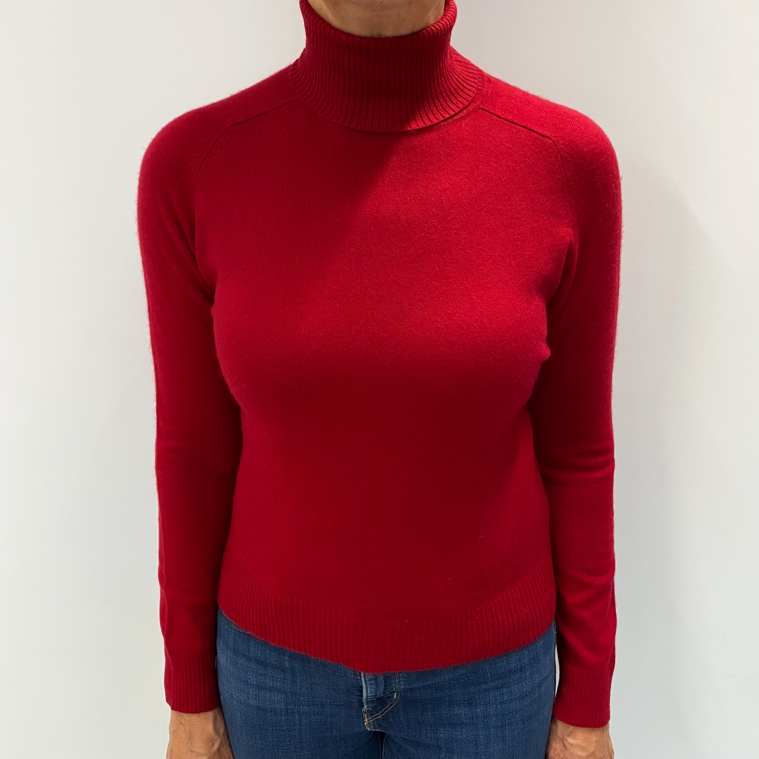 Ruby Red Cashmere Polo Neck Jumper Medium