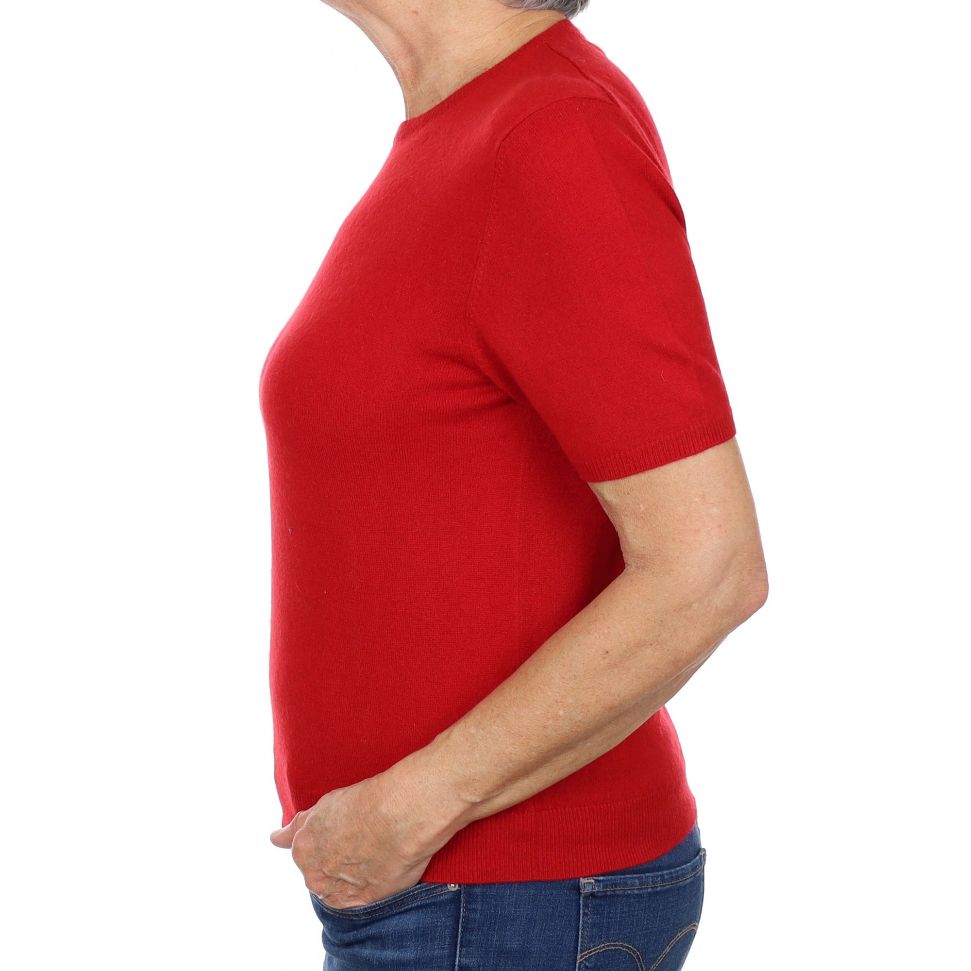 Scarlet Red Cashmere Crew Neck Short Sleeved Jumper Medium