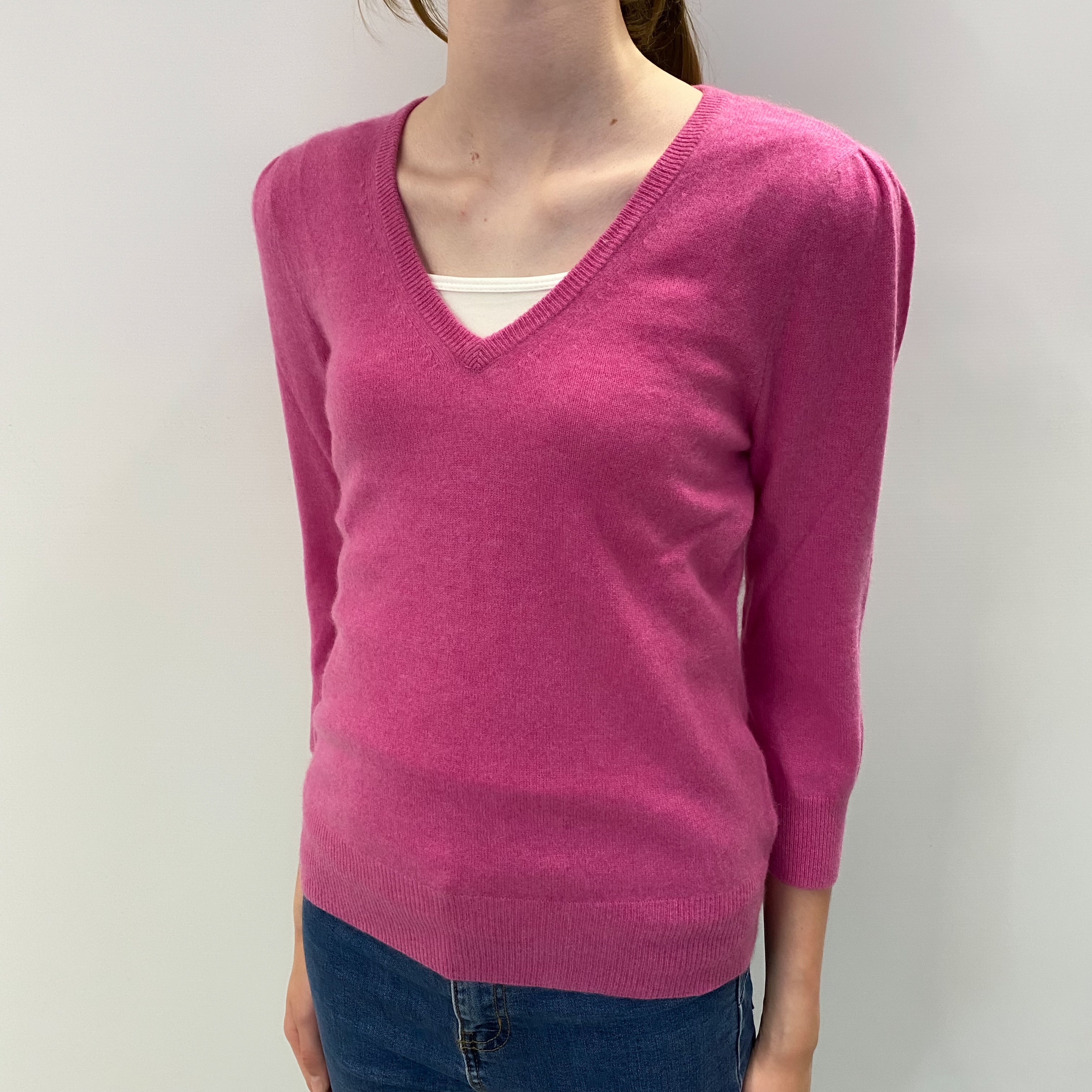 Sweet Pea Pink Cashmere V Neck Jumper Extra Small