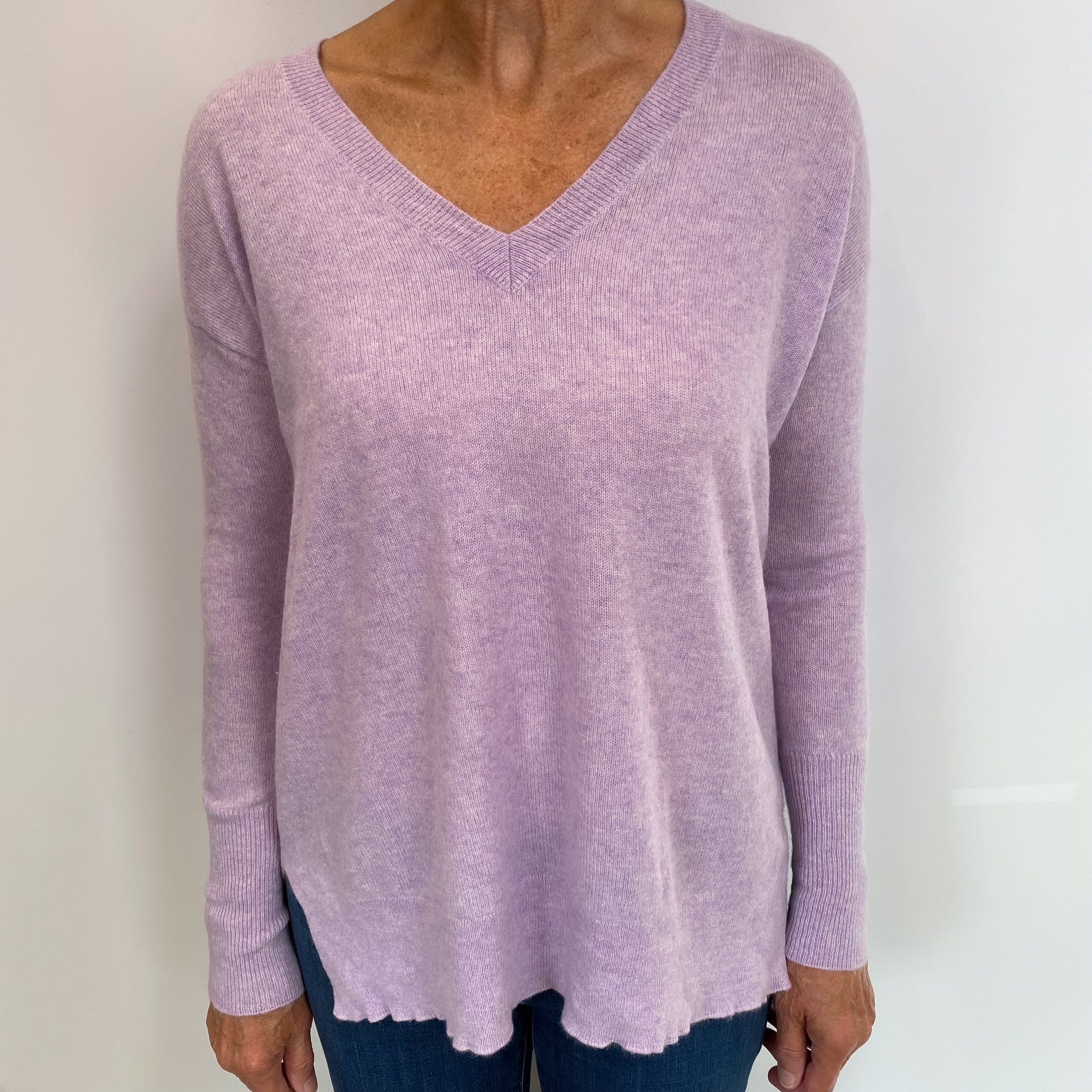 Pale Lavender Cashmere V Neck Jumper Medium