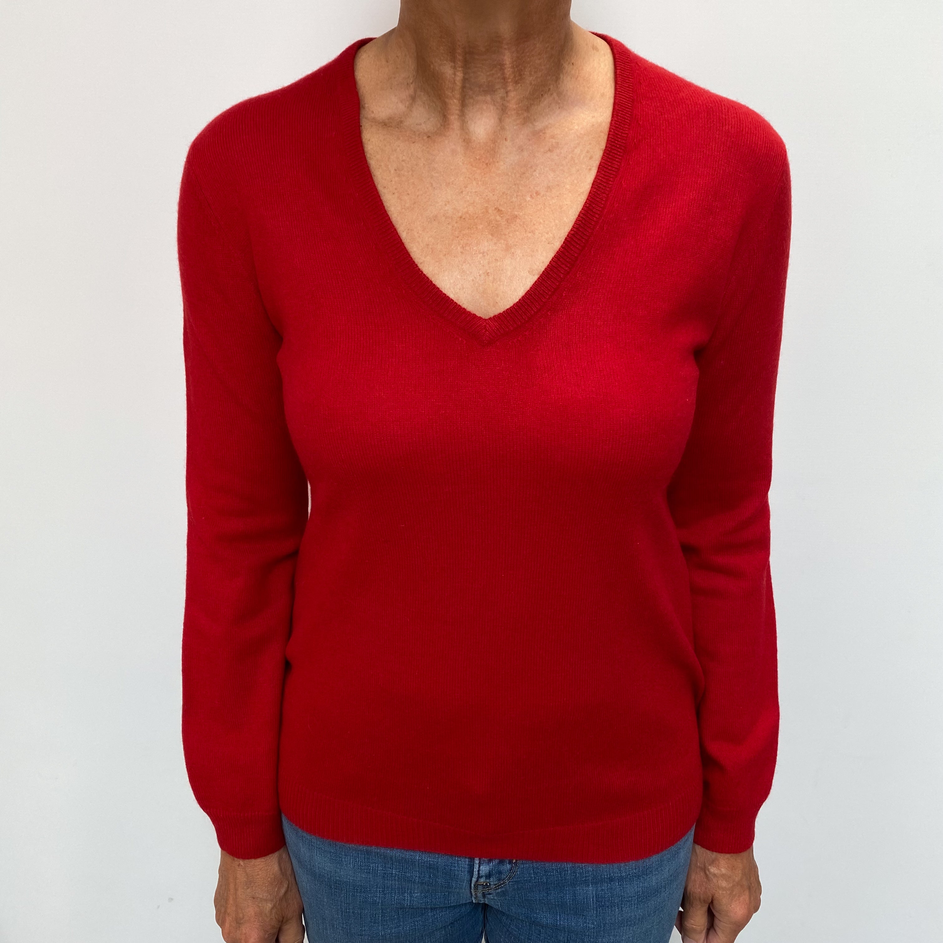 Scarlet Red Cashmere V Neck Jumper Medium