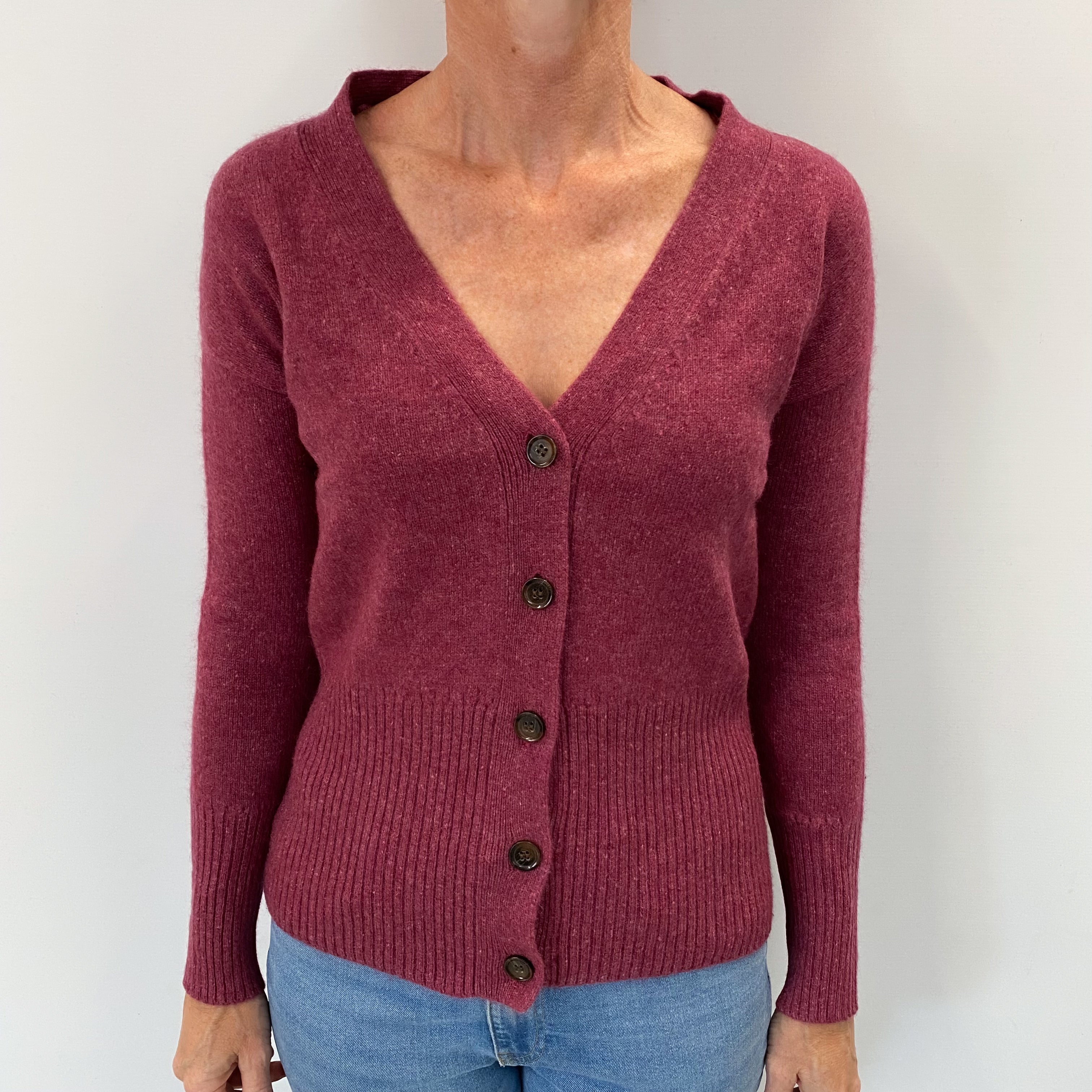 Heather Pink Marl Cashmere V Neck Cardigan Small