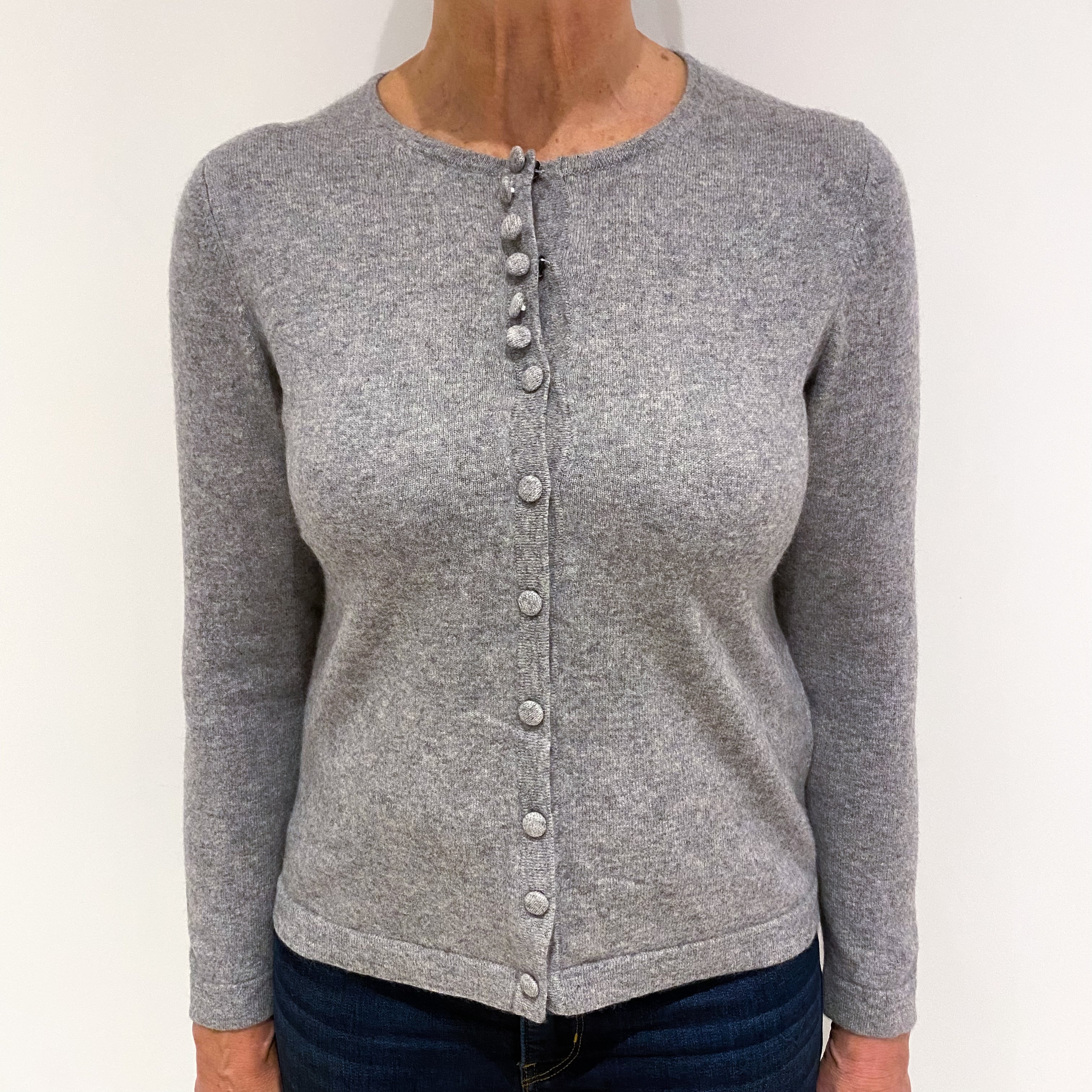 Smoke Grey Cashmere Crew Neck Cardigan Medium