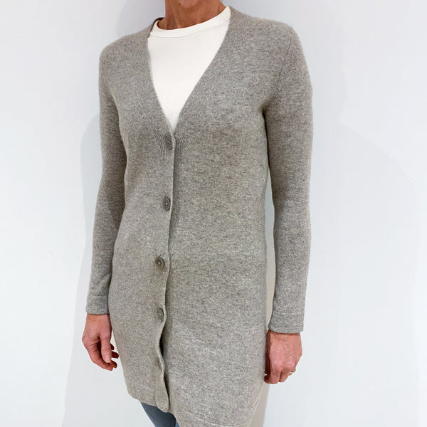 Smoke Grey Longline Cashmere V-Neck Cardigan Small