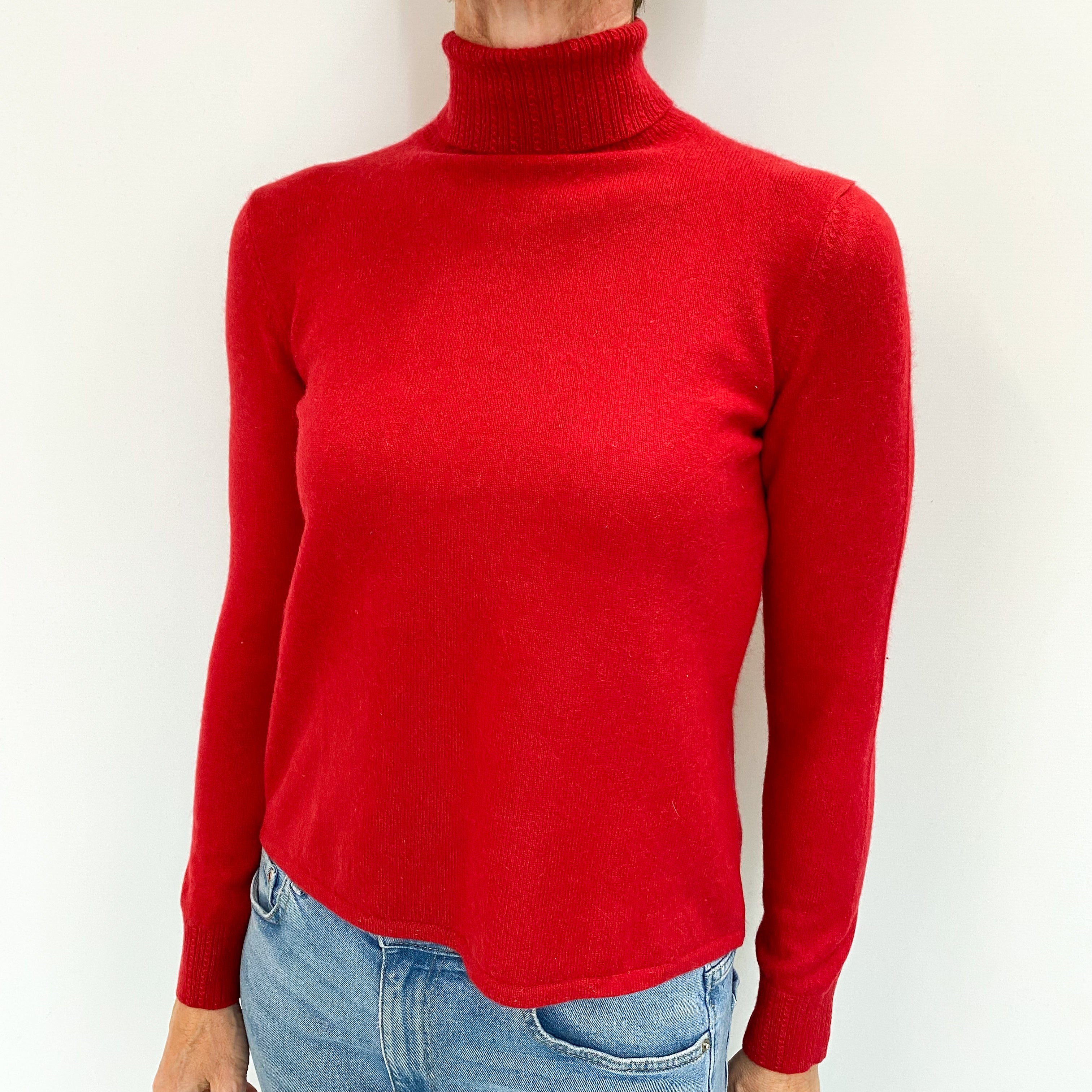 Post Box Red Cashmere Polo Neck Jumper Small