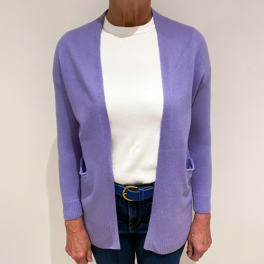 Lavender Purple Cashmere Edge to Edge Cardigan with Front Pockets Medium