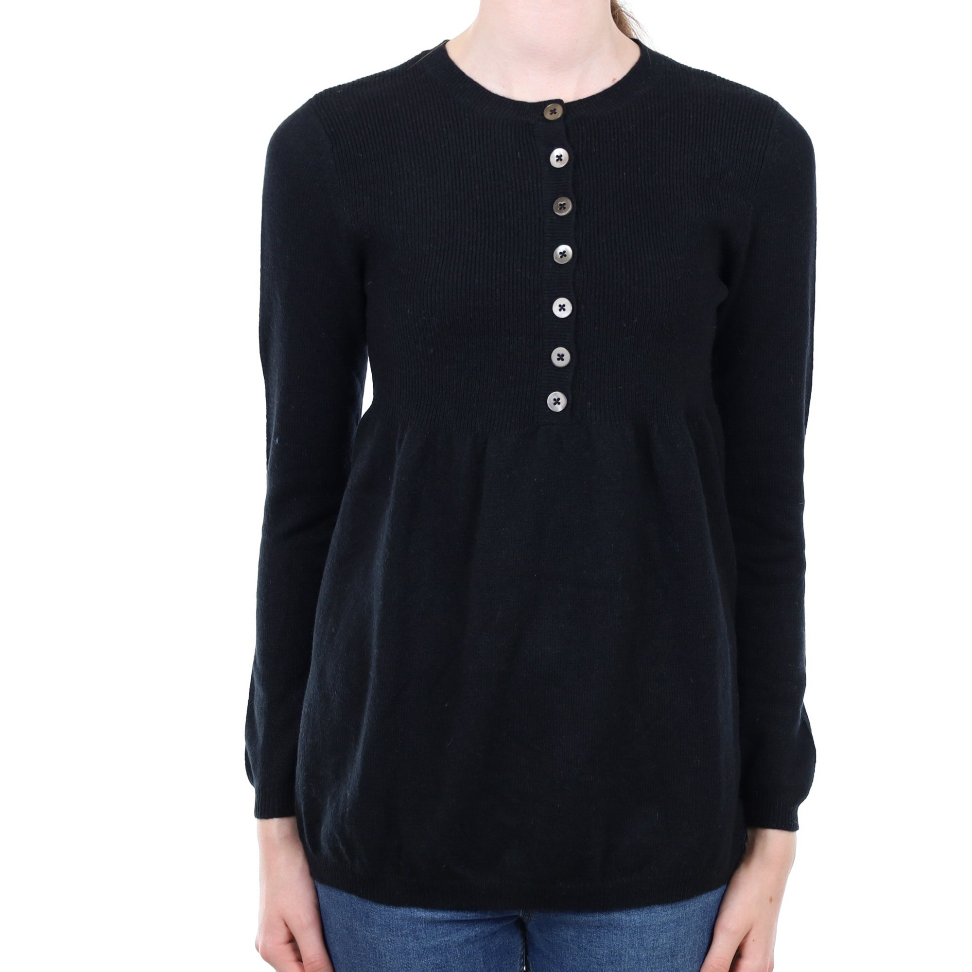 Black Cashmere Button Front Crew Neck Jumper Extra Small