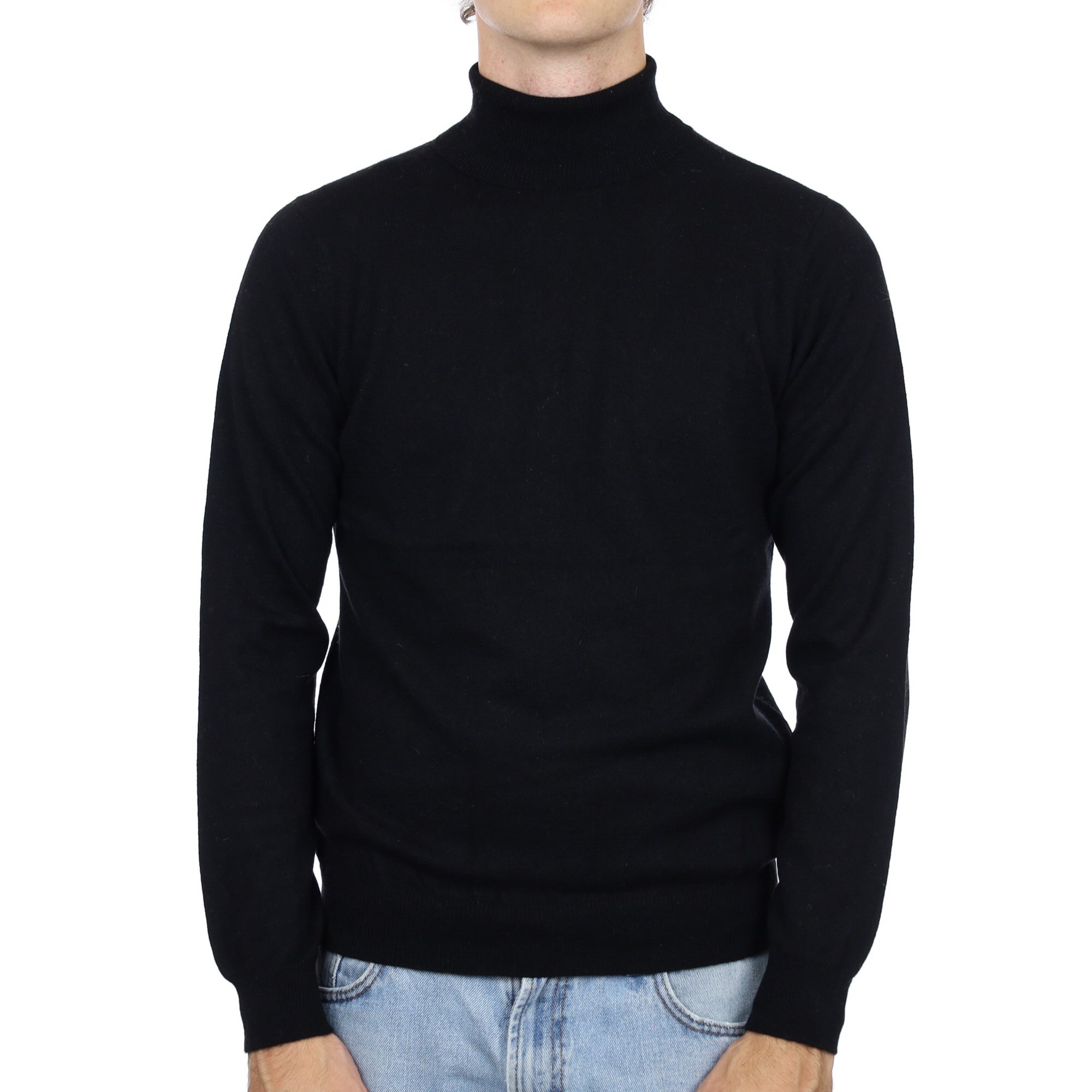 Men's Black Cashmere Polo Neck Jumper Medium