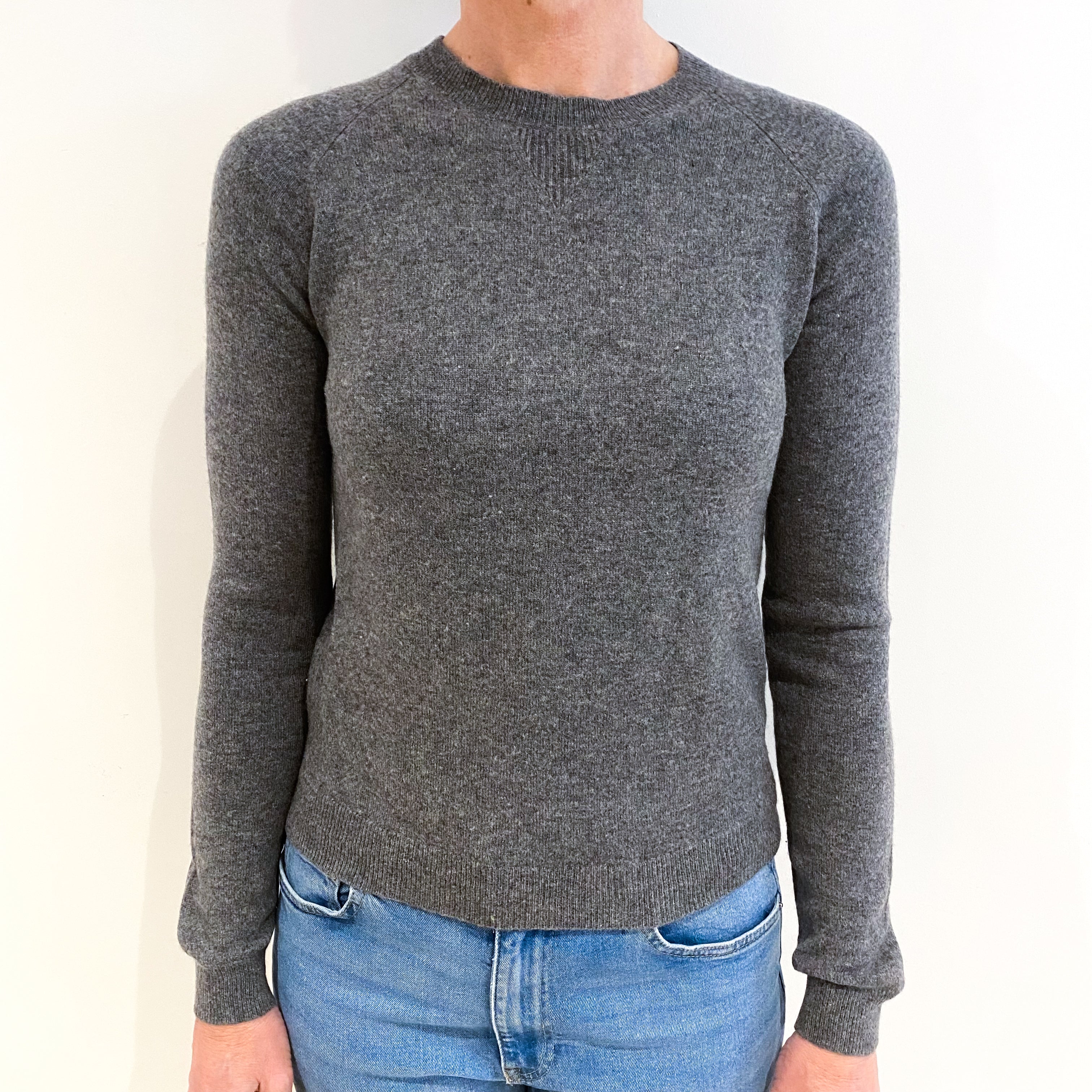 Ash Grey Cashmere Crew Neck Jumper Small