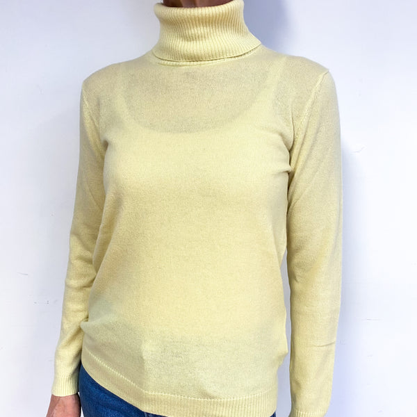 Primrose Yellow Cashmere Polo Neck Jumper Medium