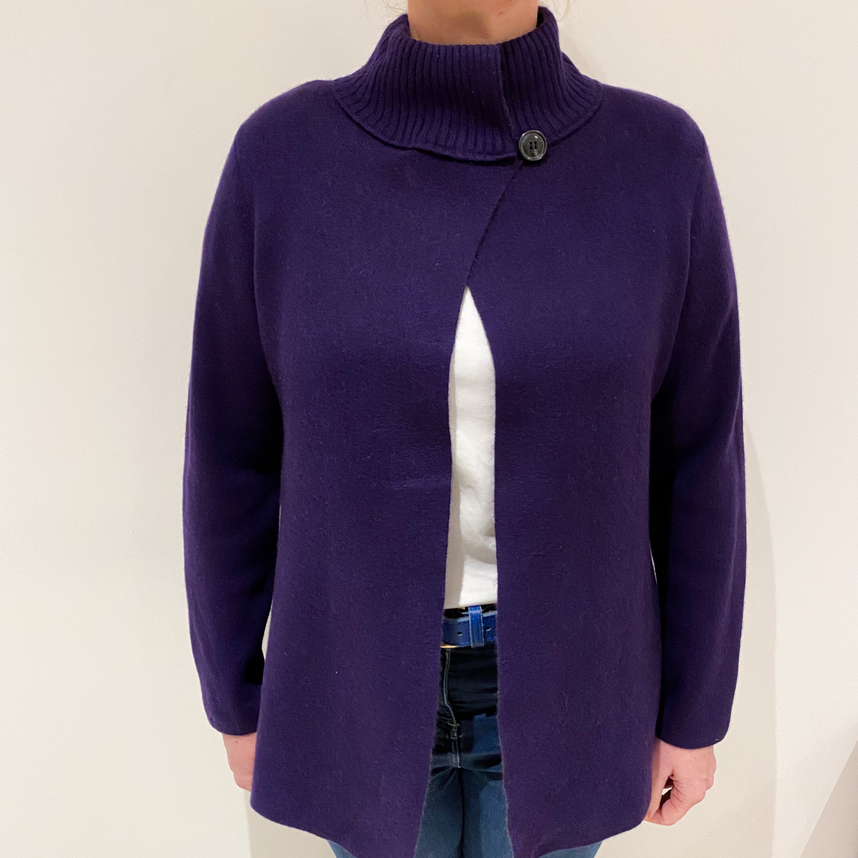 Iris Purple Heavy Knit Cashmere Turtle Neck Cardigan Large