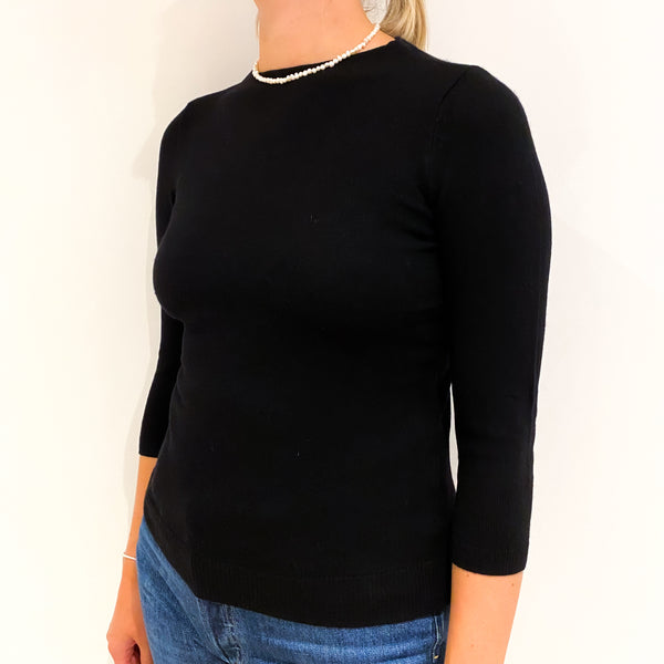 Black 3/4 Sleeved Cashmere Crew Neck Jumper Small