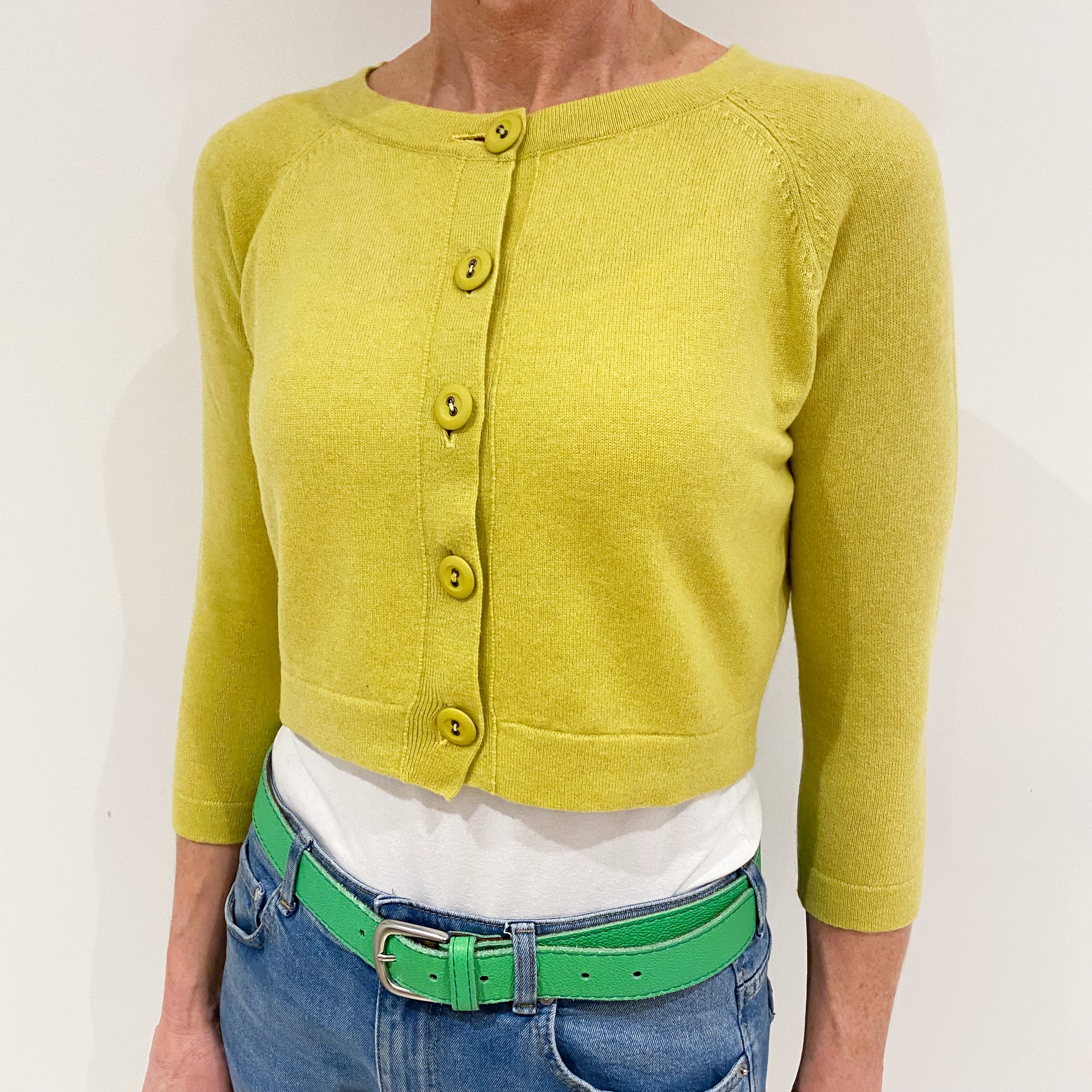 Chartreuse Yellow Cashmere Cropped Cardigan Small