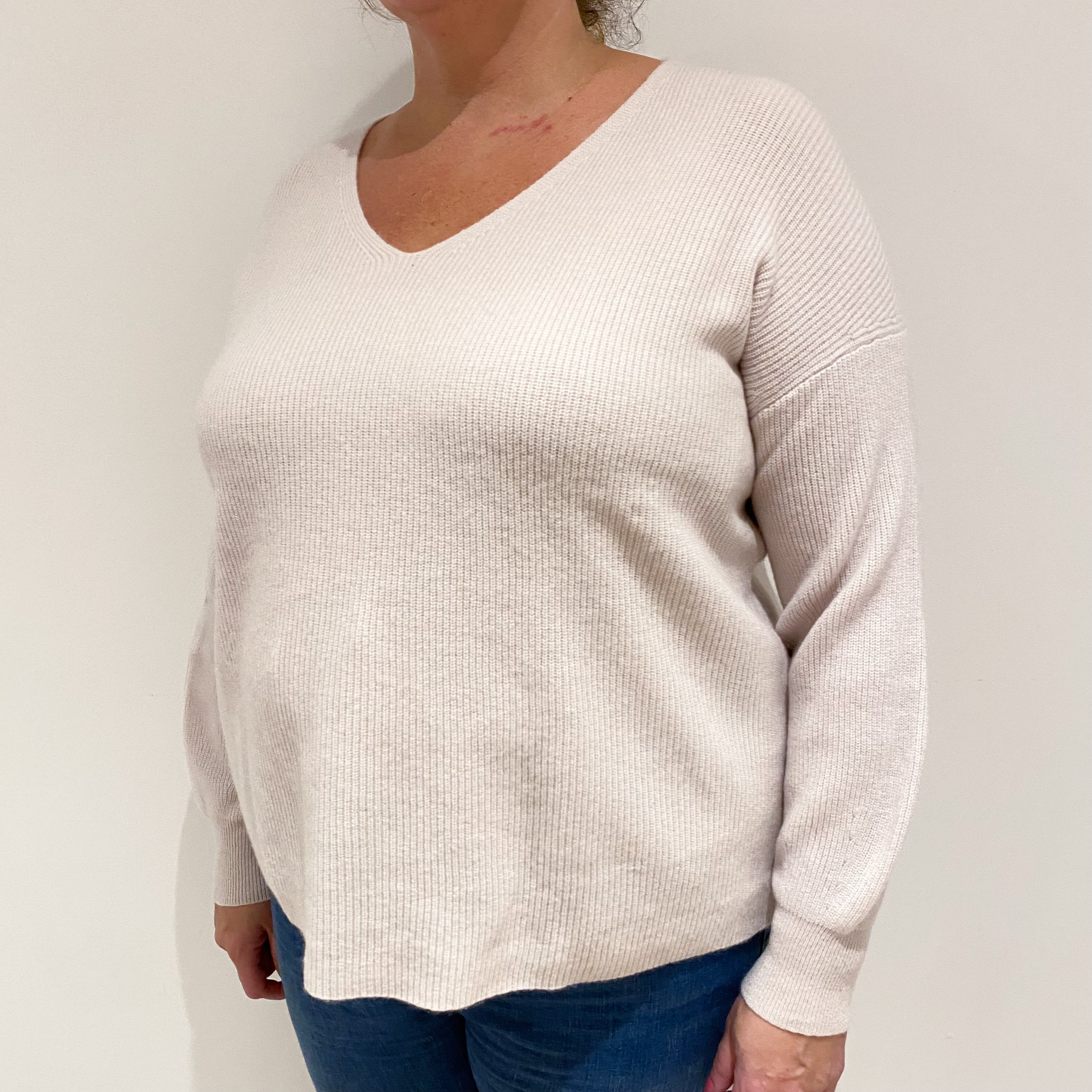 Ice Pink Boxy Cashmere V-Neck Jumper Extra Large