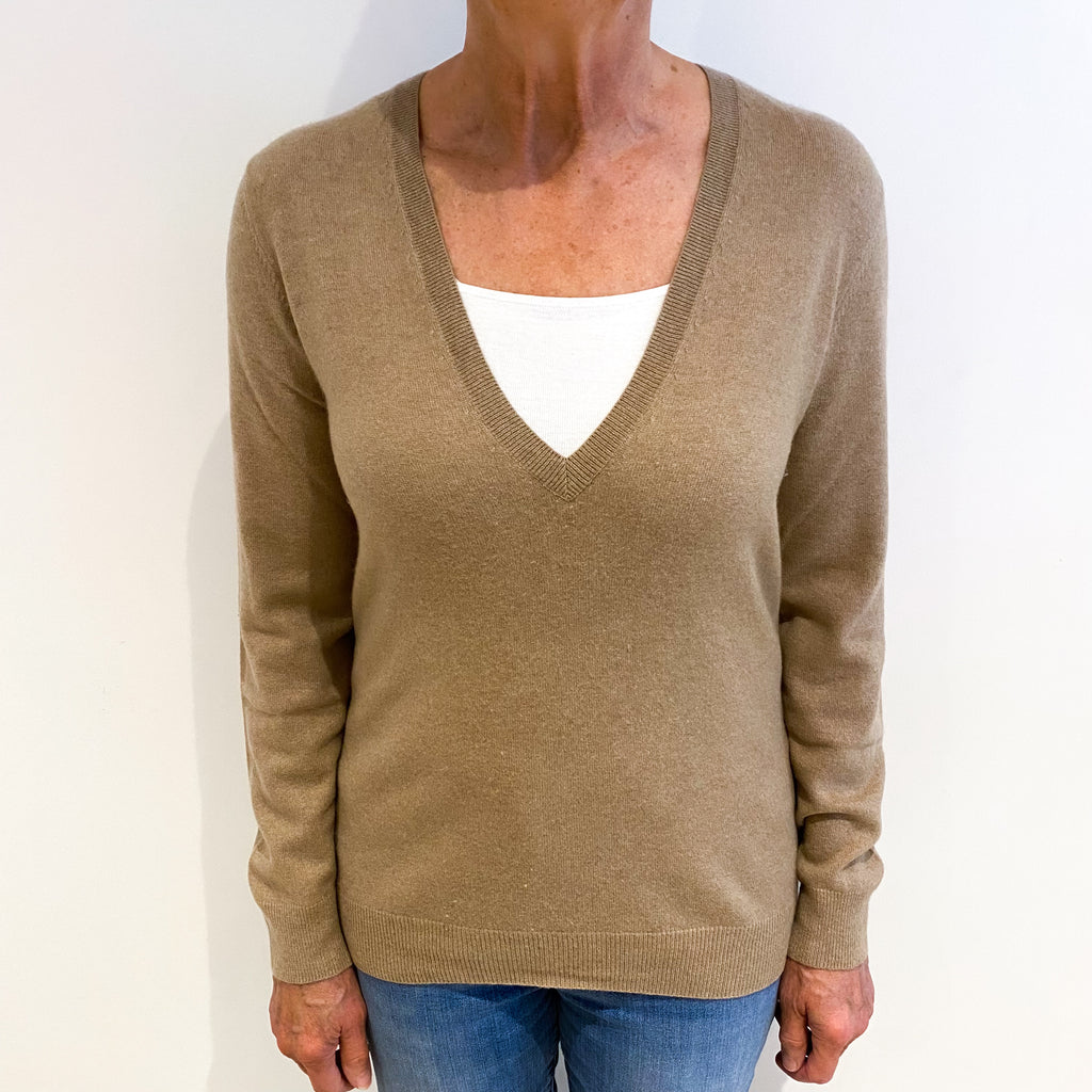 Toffee Brown Cashmere V Neck Jumper Medium