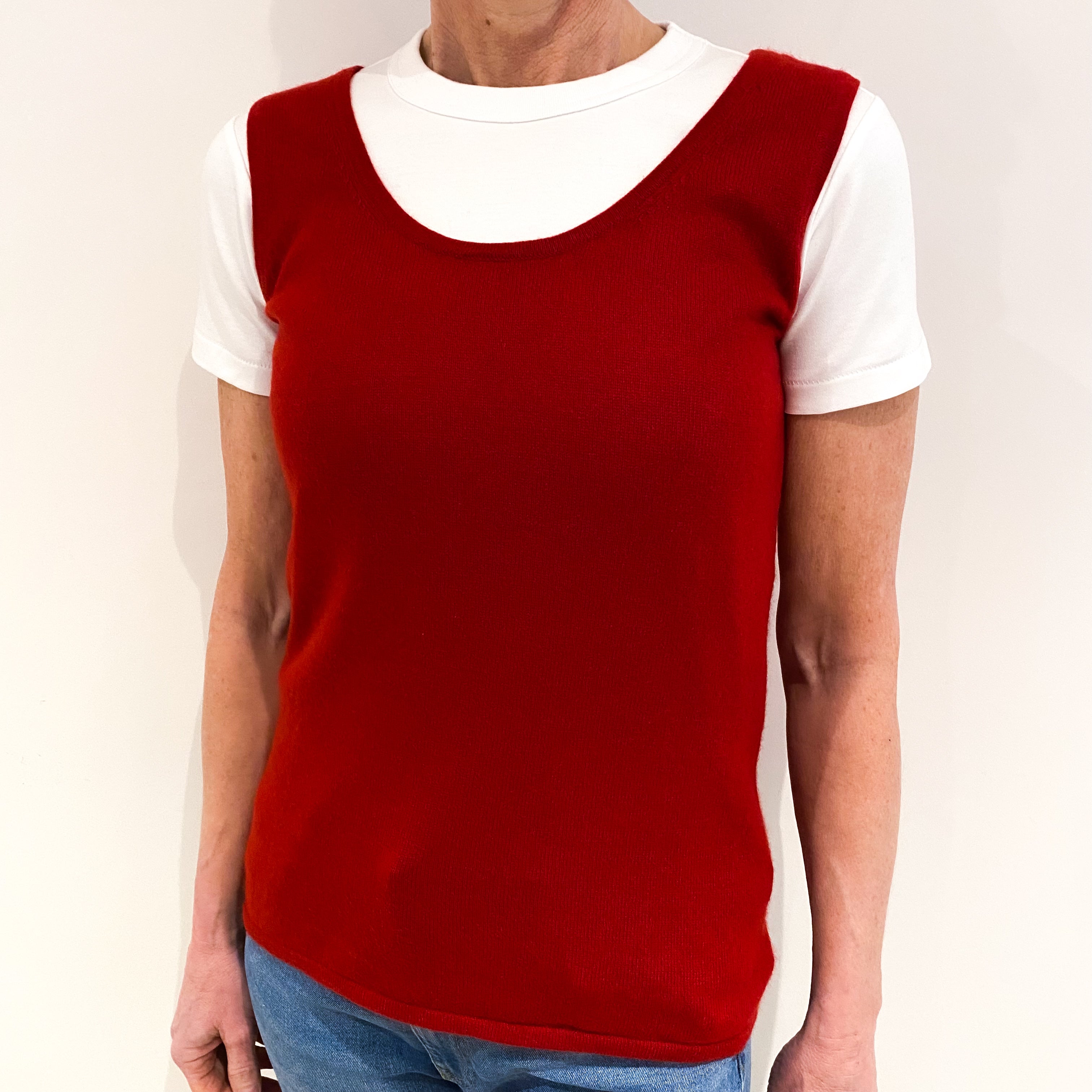 Spanish Red Cashmere Crew Neck Sleeveless Tank Top Small