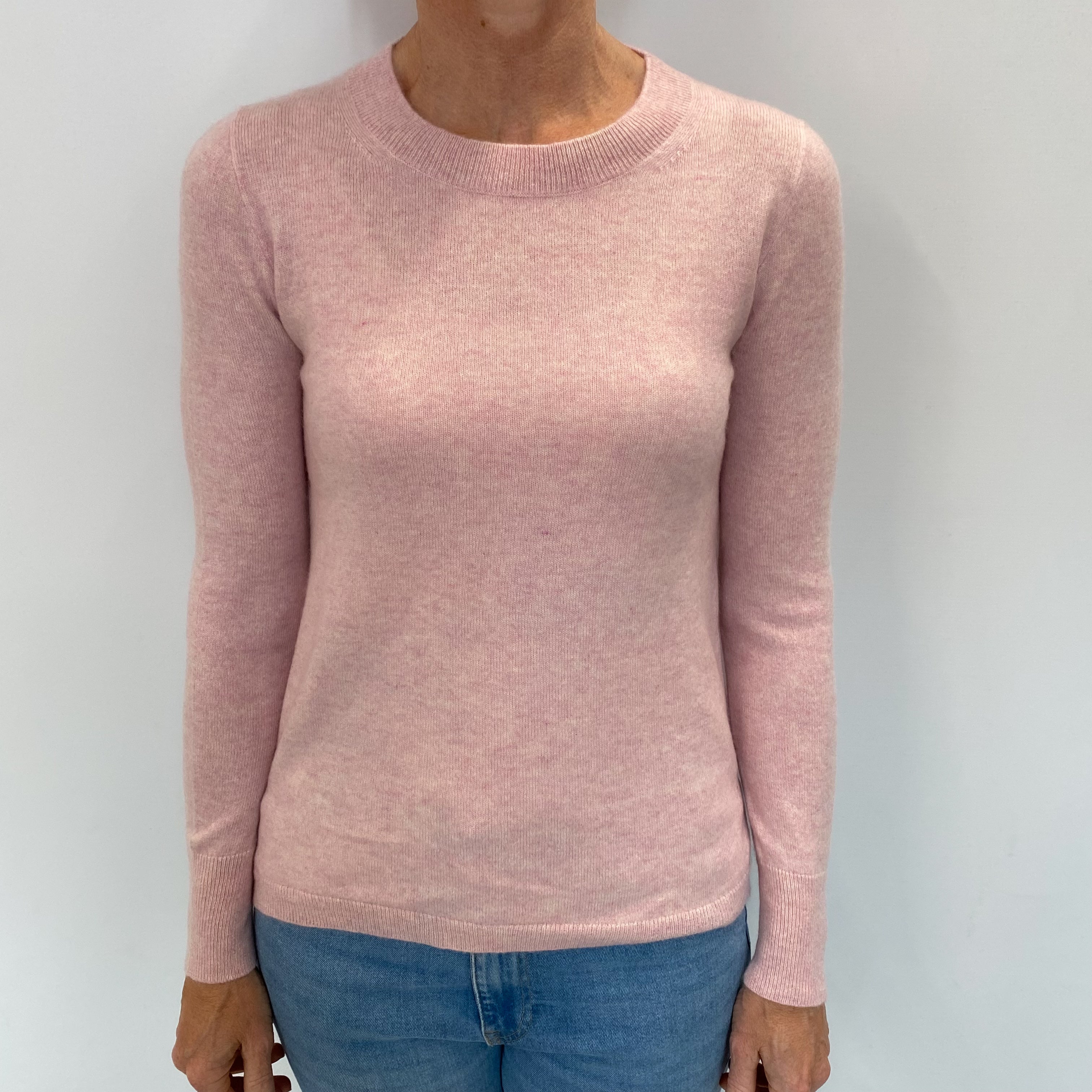 Carnation Pink Cashmere Crew Neck Jumper Small