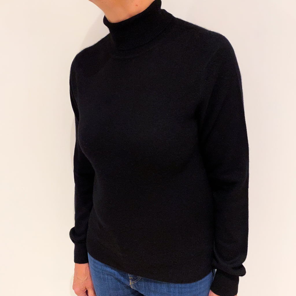 Black Cashmere Polo Neck Jumper Medium