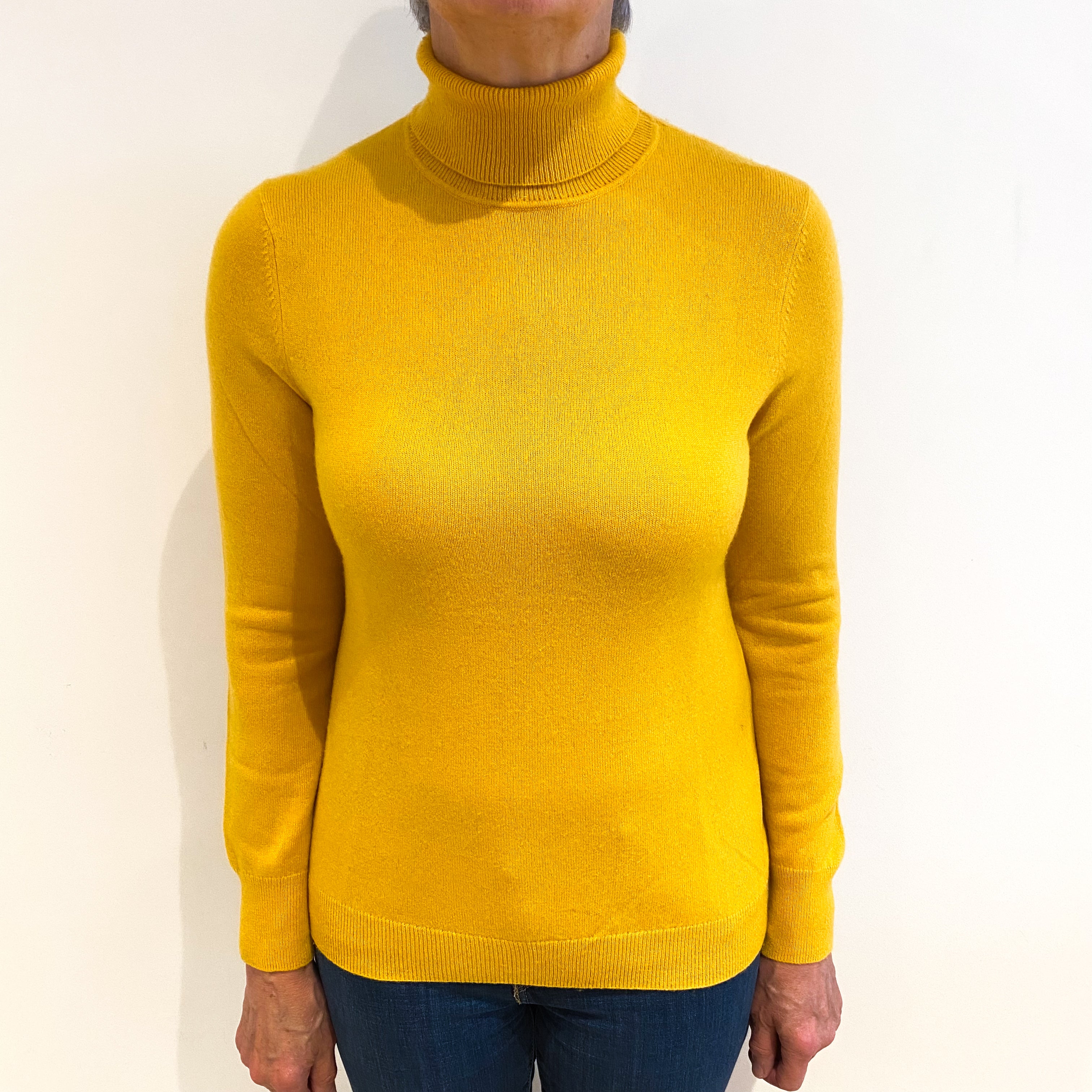 Marigold Yellow Cashmere Polo Neck Jumper Medium