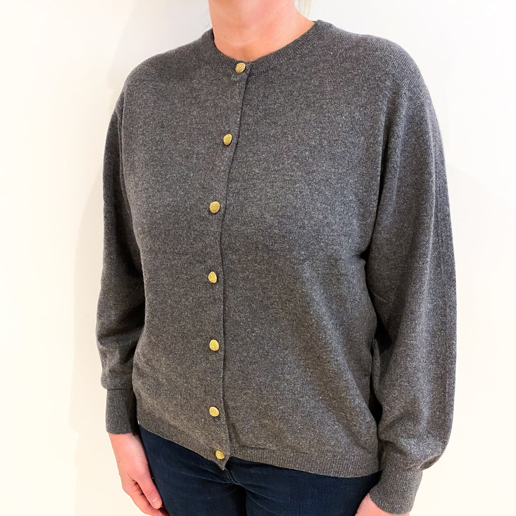 Slate Grey Cashmere Crew Neck Cardigan Large
