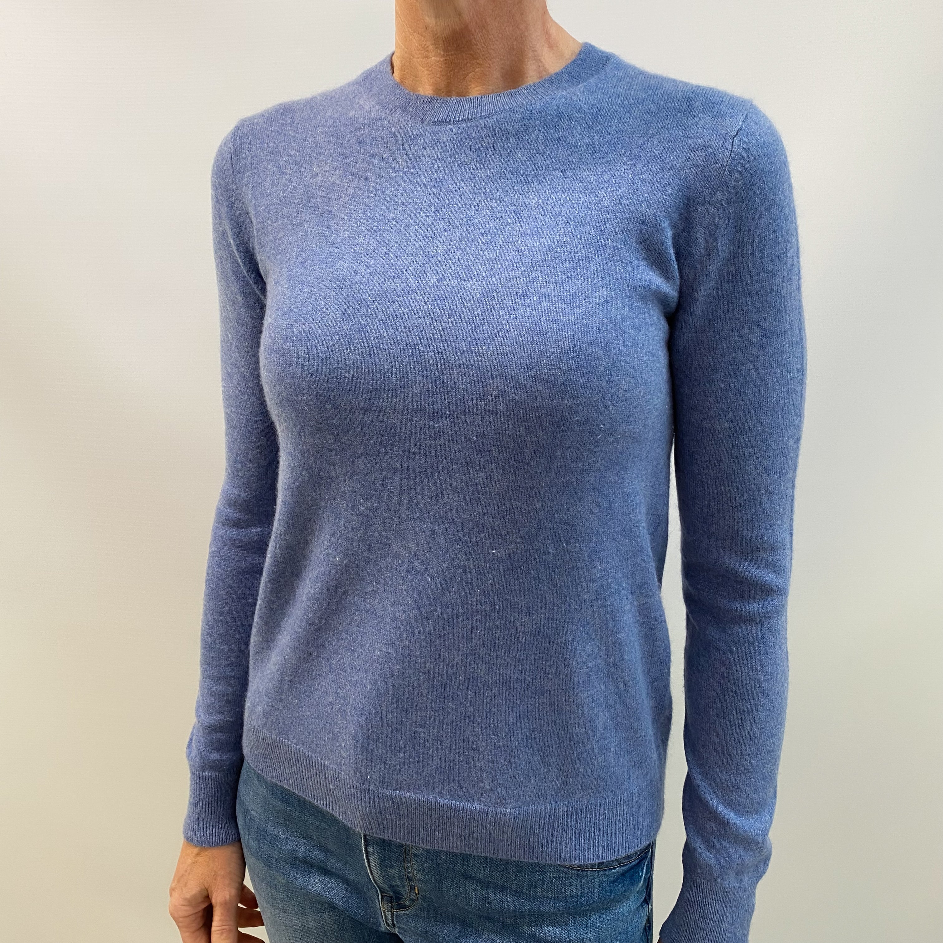 Denim Blue Cashmere Crew Neck Jumper Small