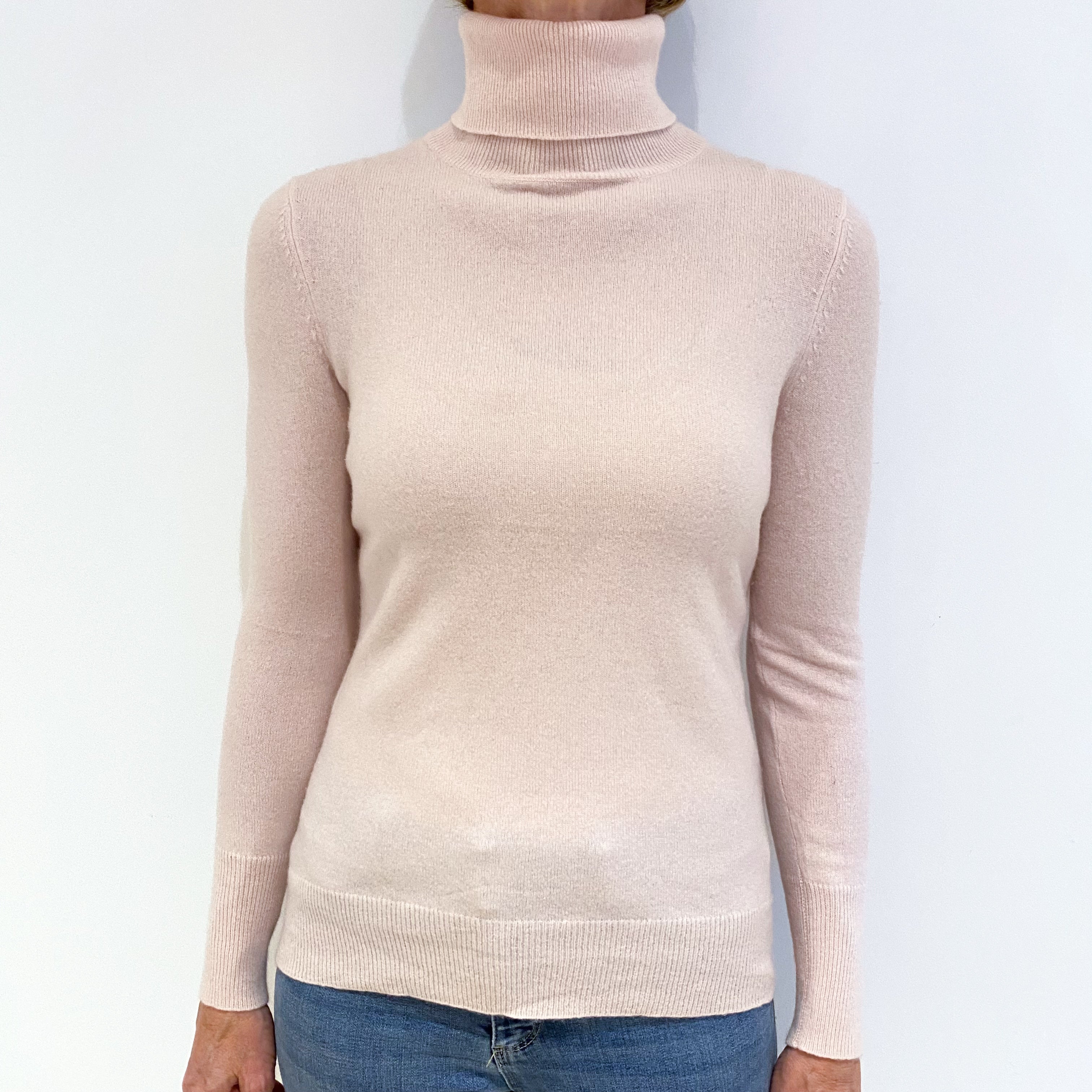 Ice Pink Cashmere Polo Neck Jumper Small