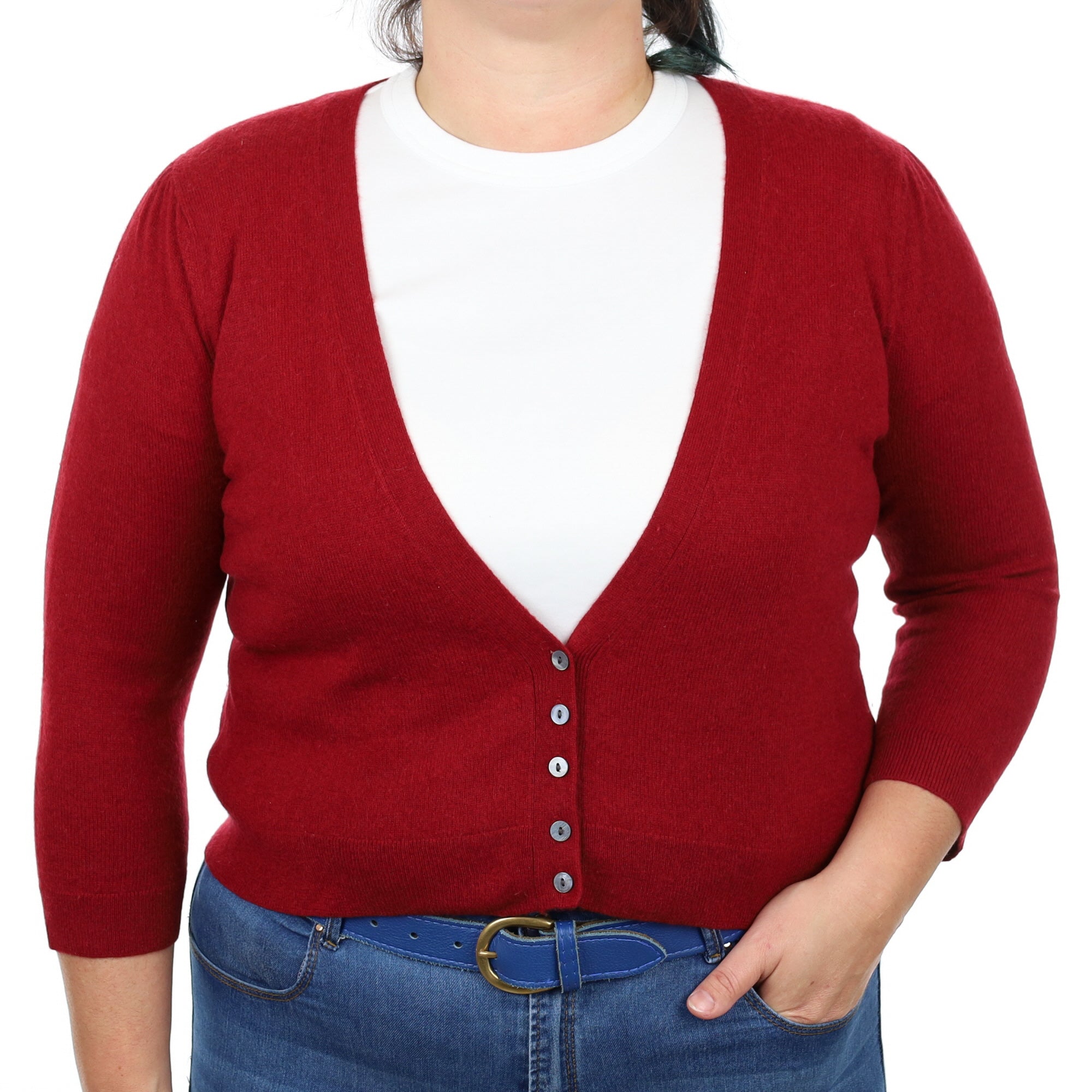 Crimson Red Cashmere V Neck Cardigan Large