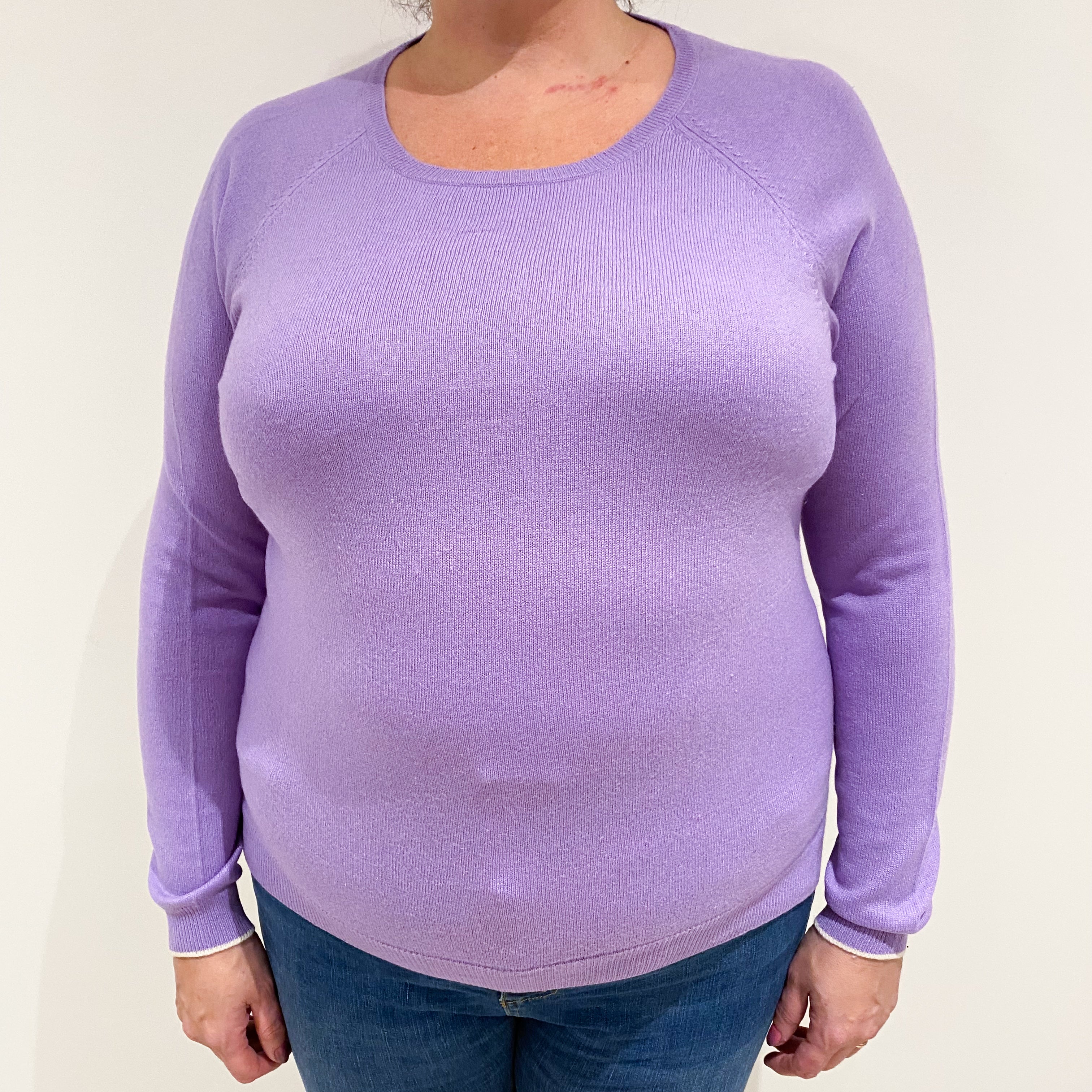 Lavender Purple Cashmere Crew Neck Jumper Extra Large