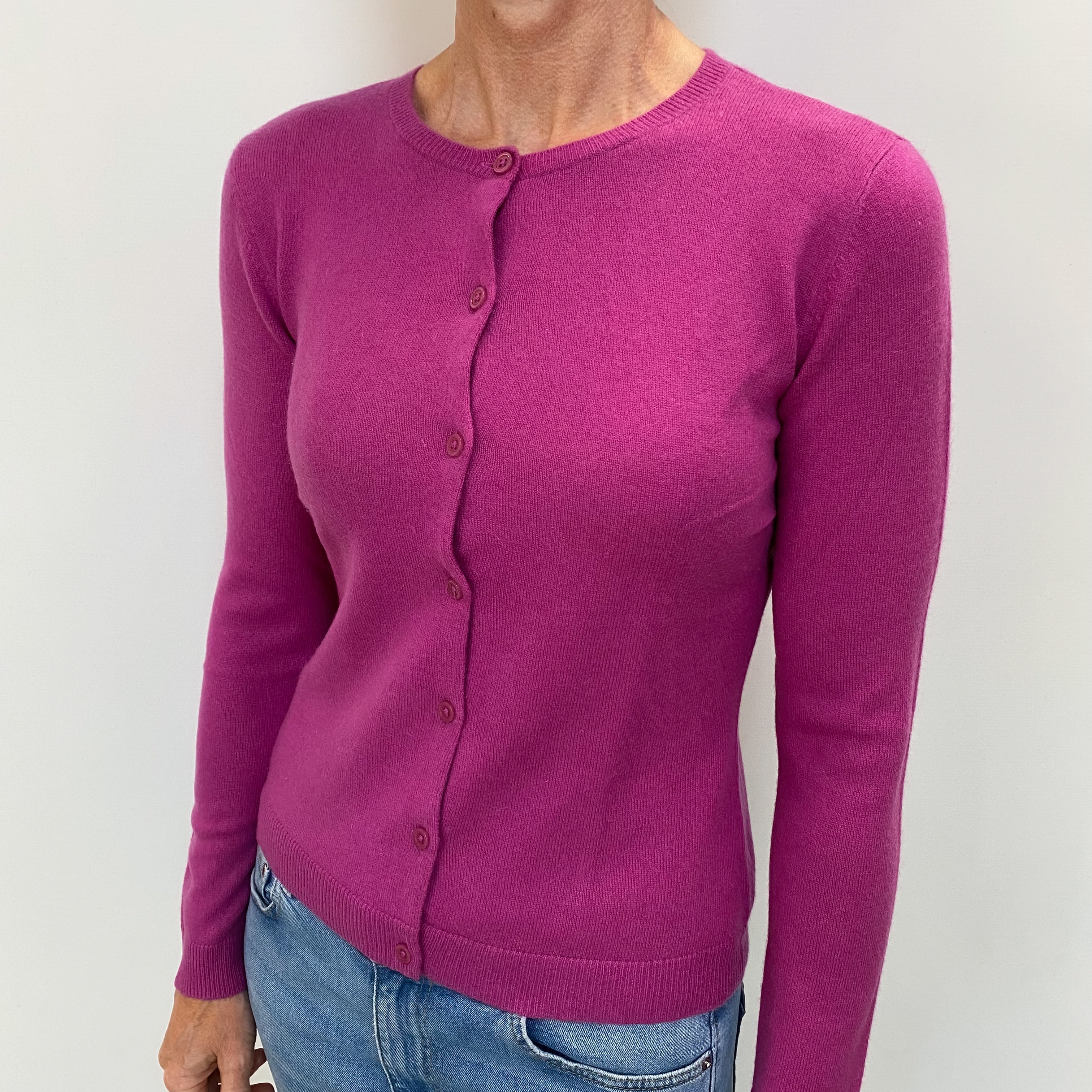 Magenta Pink Cashmere Crew Cardigan Small