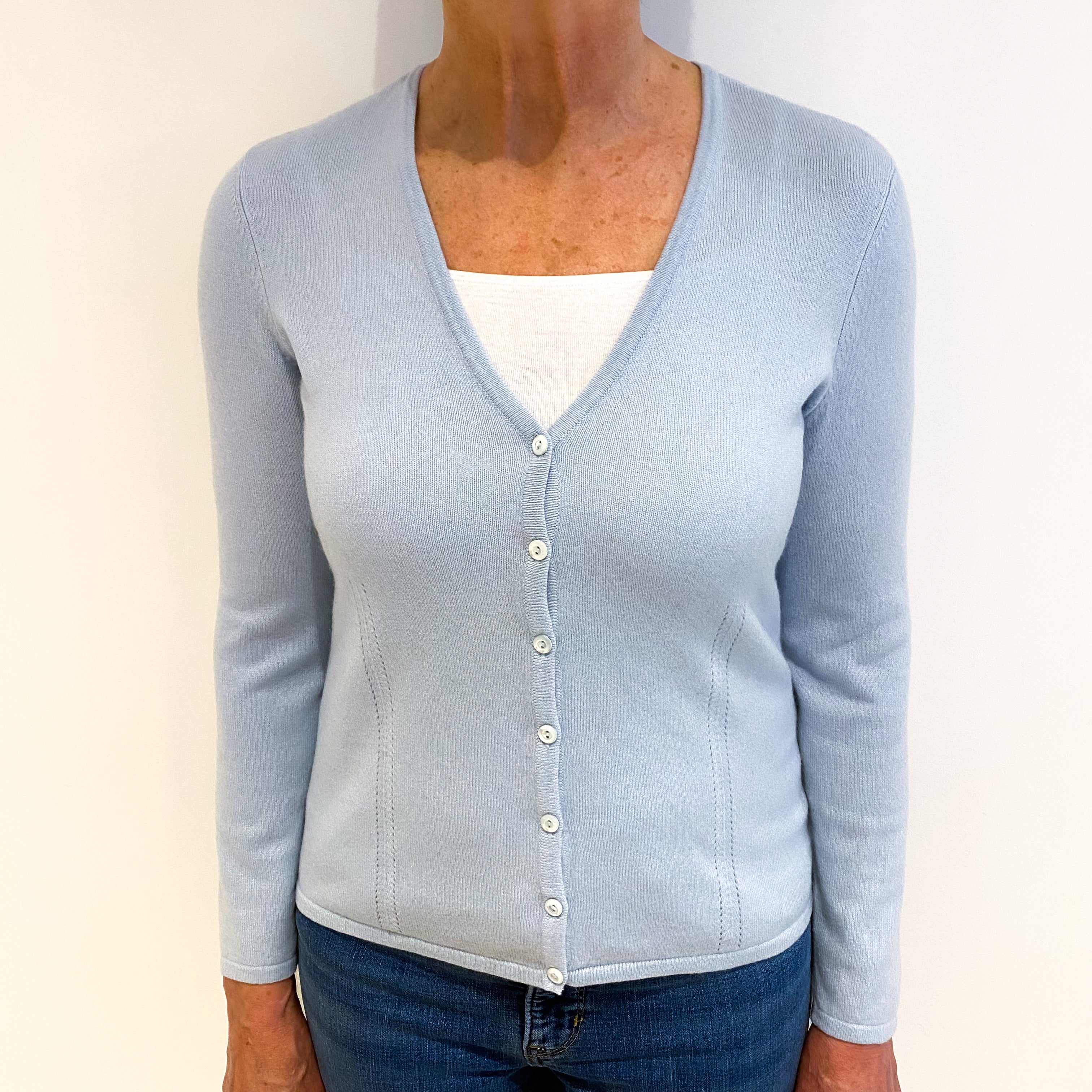 Powder Blue Cashmere V Neck Cardigan Medium