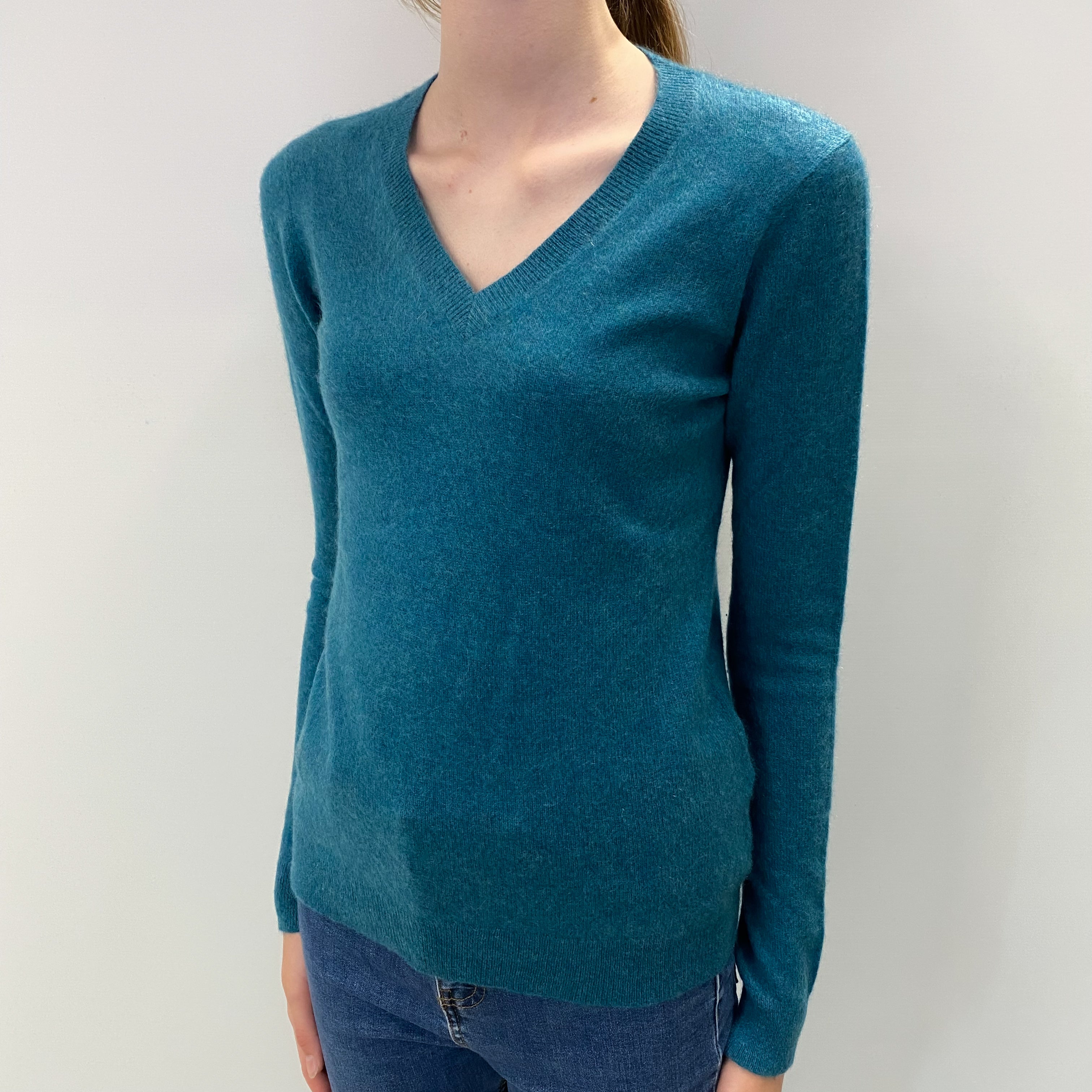 Deep Ocean Blue Cashmere V Neck Jumper Extra Small