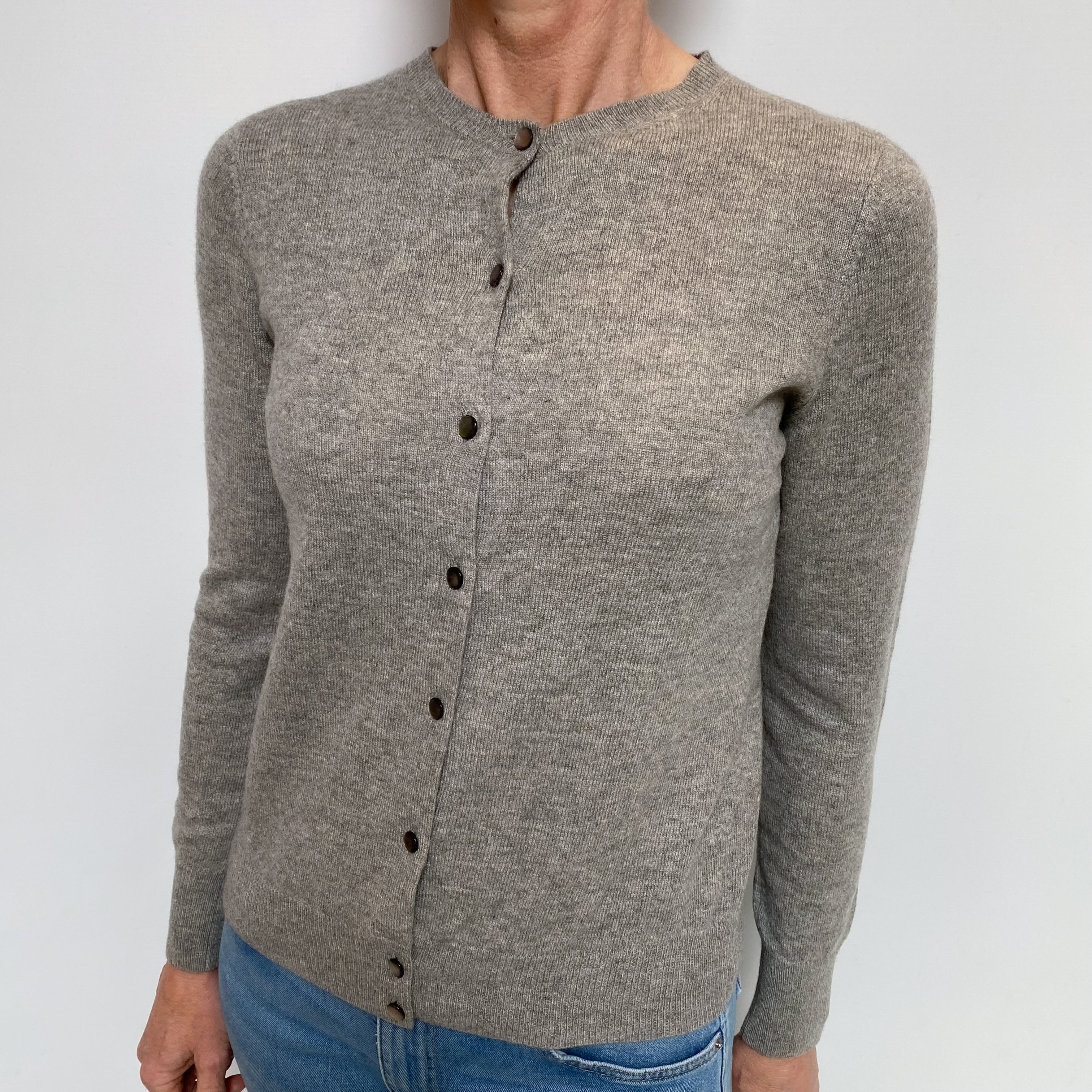 Smoke Grey Cashmere Crew Neck Cardigan Small