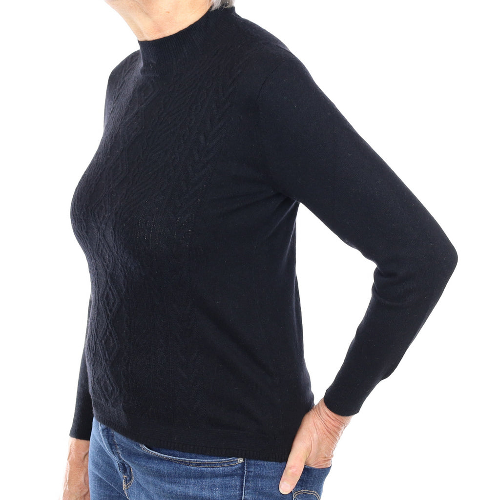 Black Textured Cashmere Turtle Neck Jumper Medium