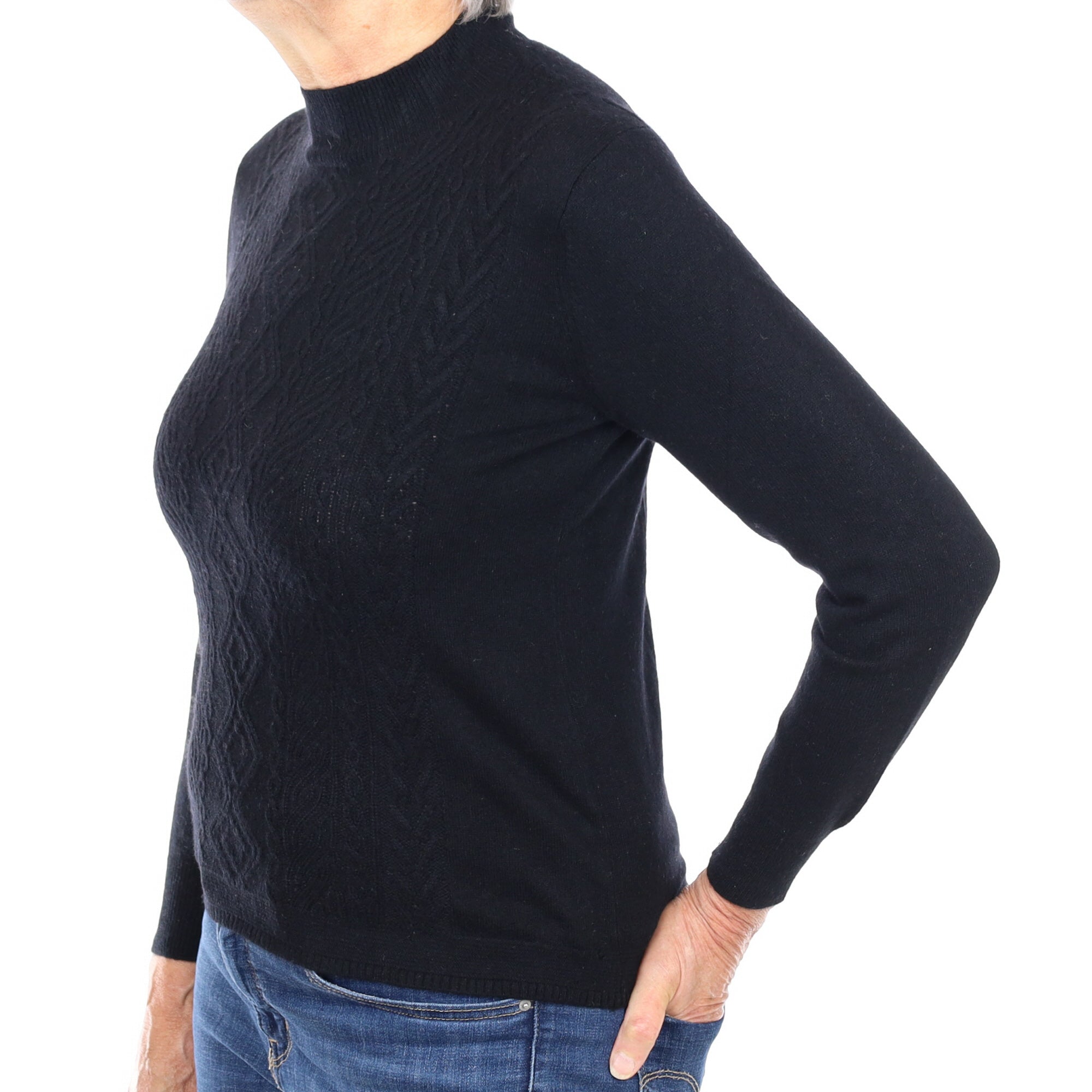 Black Textured Cashmere Turtle Neck Jumper Medium