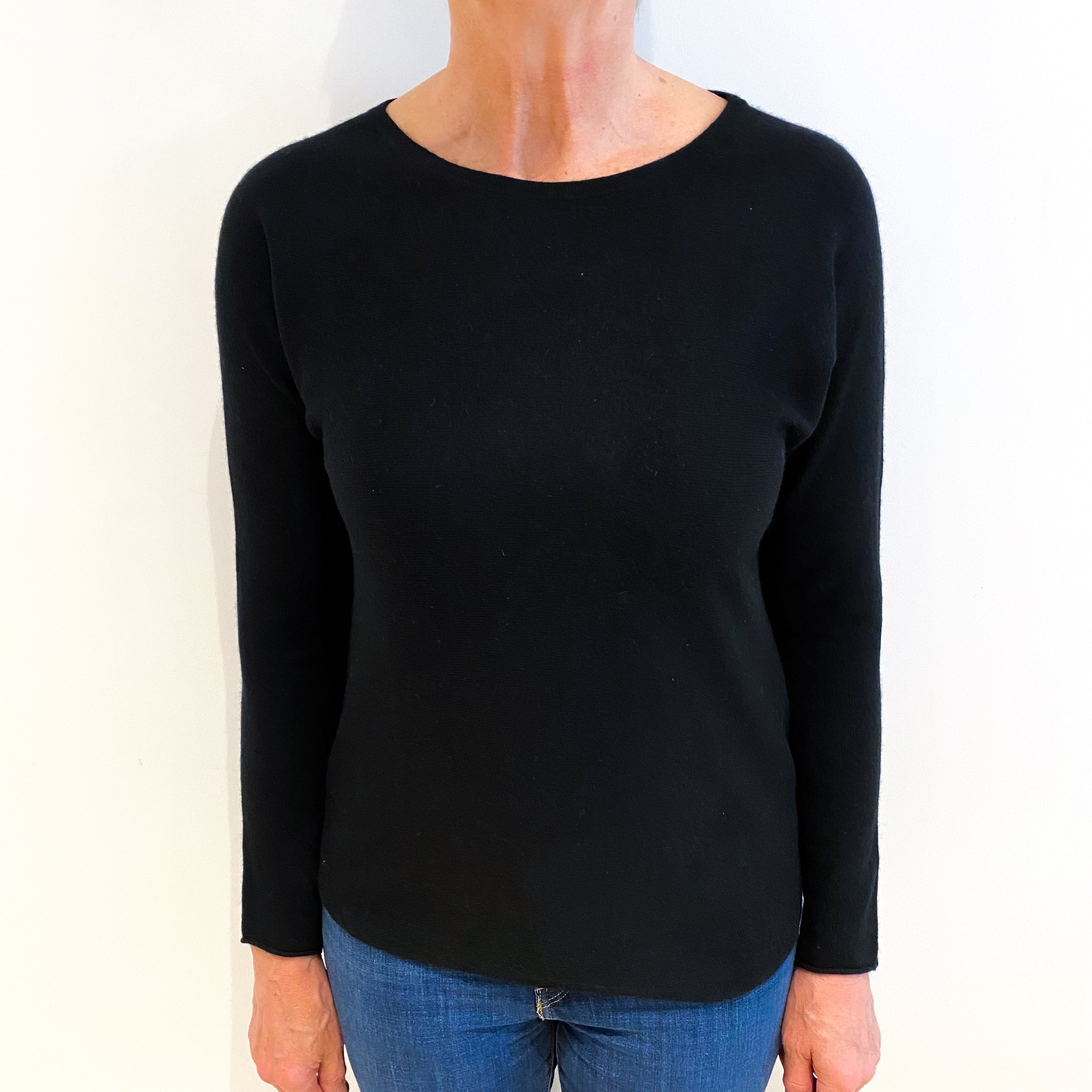 Black Cashmere Wide Crew Neck Batwing Jumper Medium