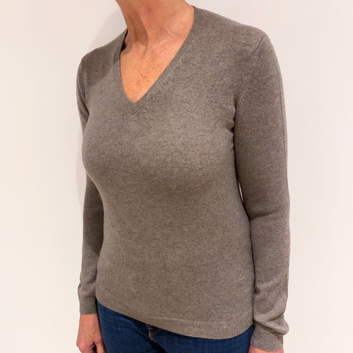 Fawn BrownCashmere V Neck Jumper Medium